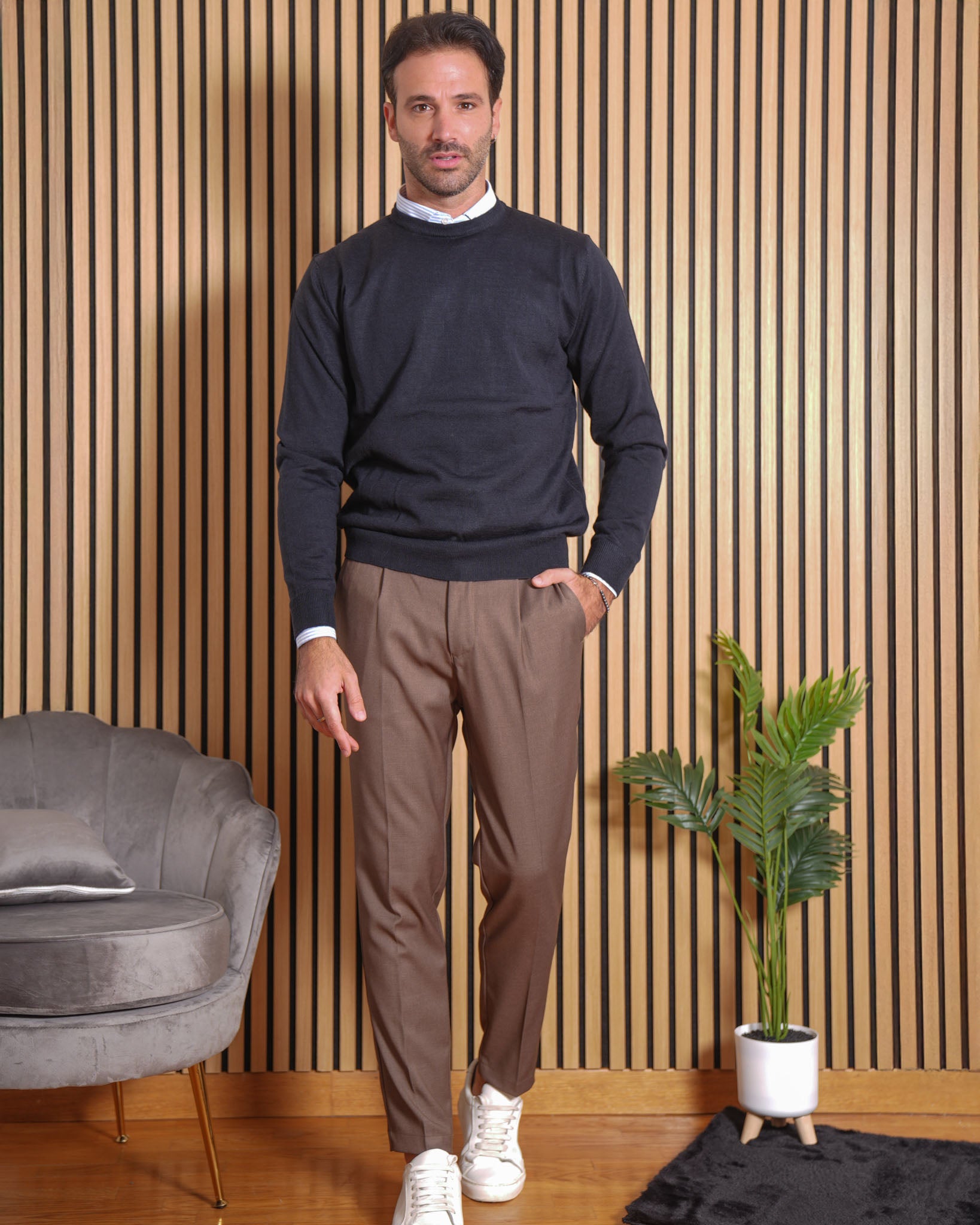 Firenze - Pantalone sartoriale con vita elastica Tortora
