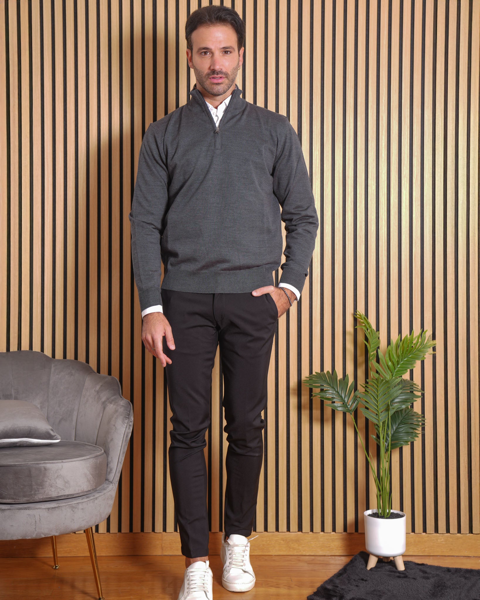 Marcus - Pullover con Zip Antracite