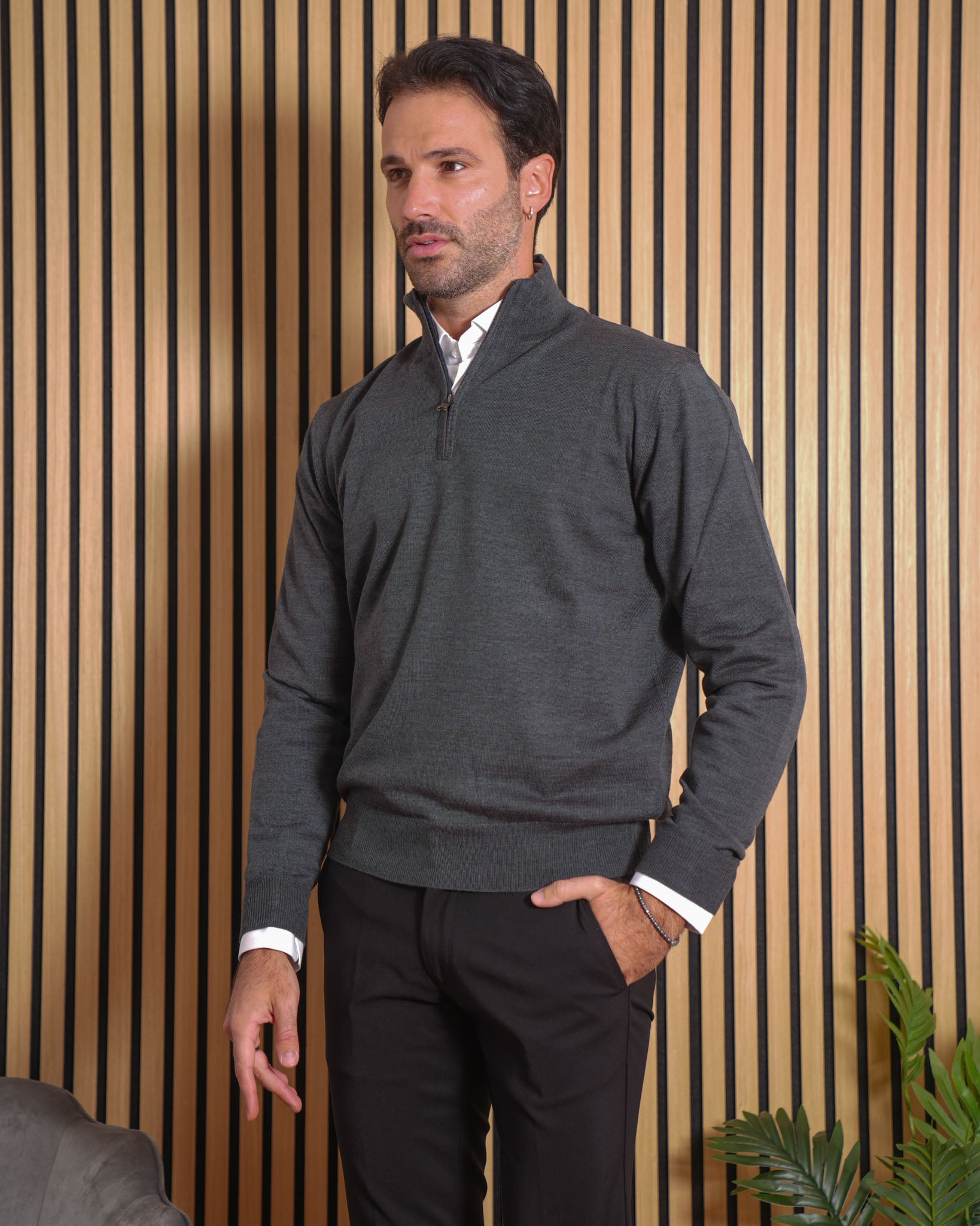 Marcus - Pullover con Zip Antracite