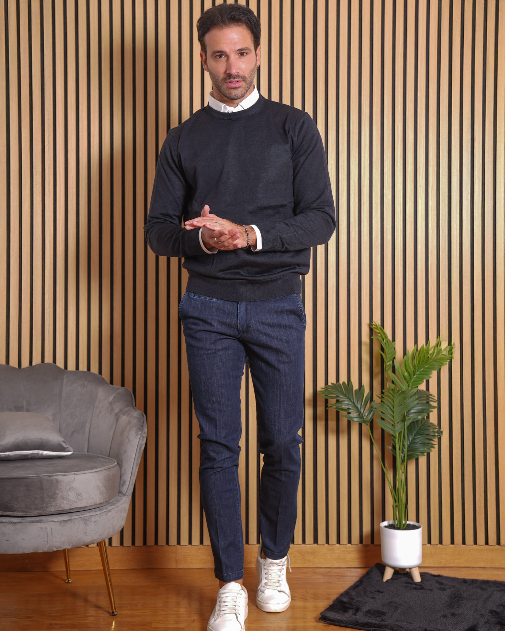 Lionel - Pullover in Lana Merino Blu