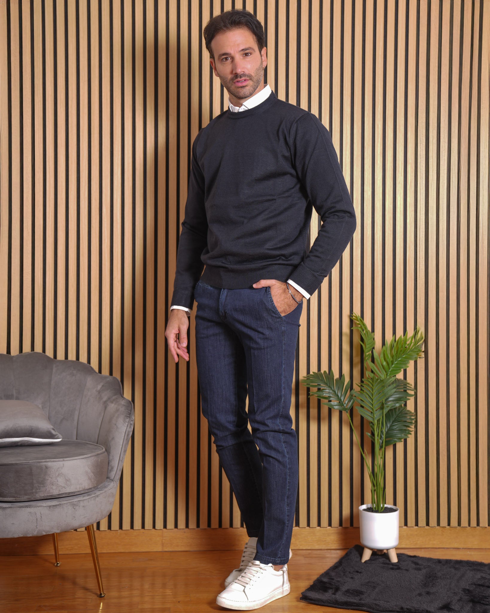 Lionel - Pullover in Lana Merino Blu