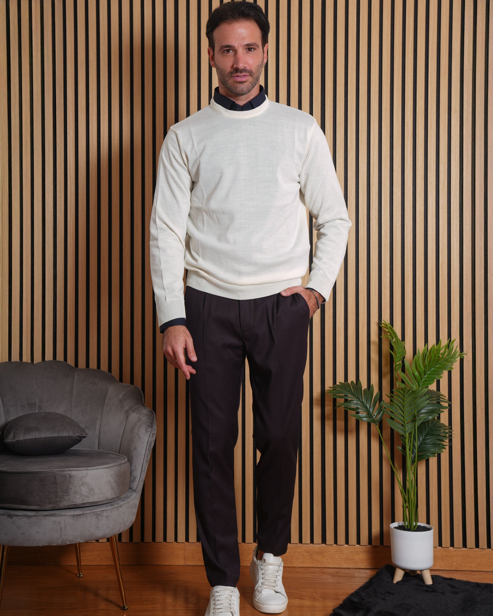 Firenze - Pantalone sartoriale con vita elastica Testa di Moro