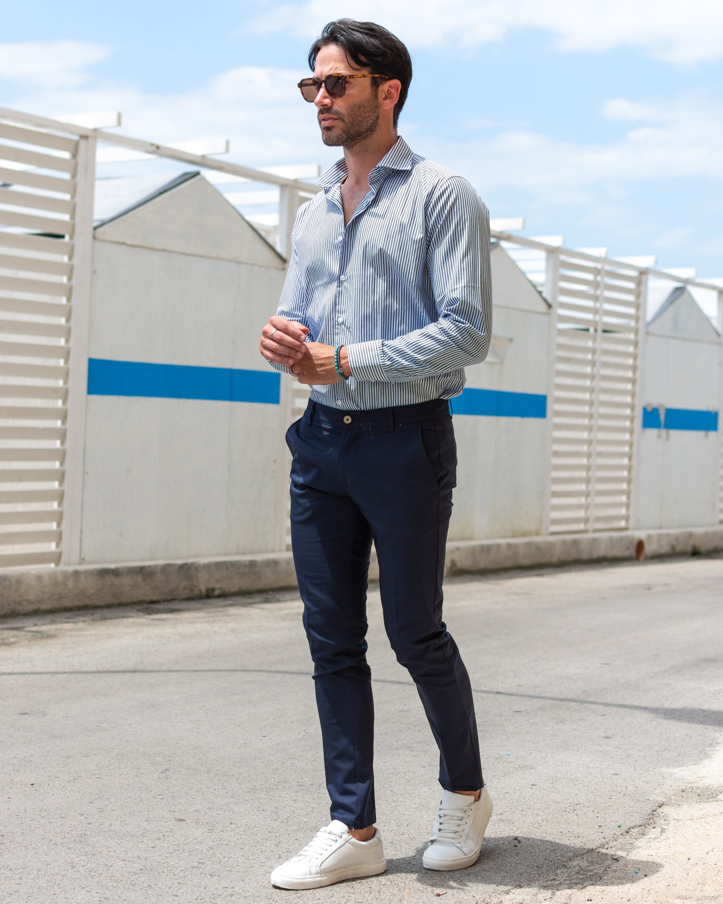 Montecarlo - Camicia a righe blu in Cotone