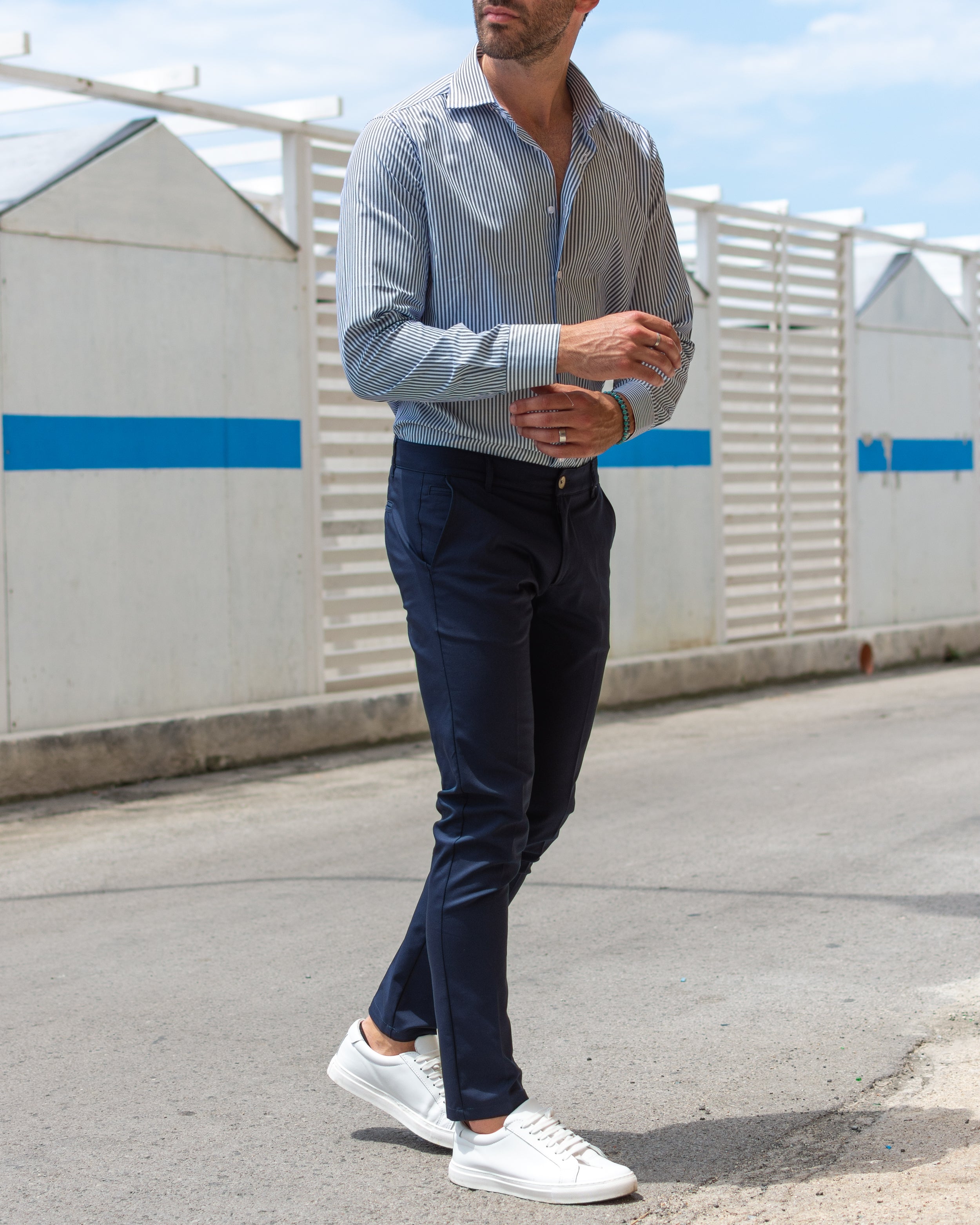 Montecarlo - Camicia a righe blu in Cotone
