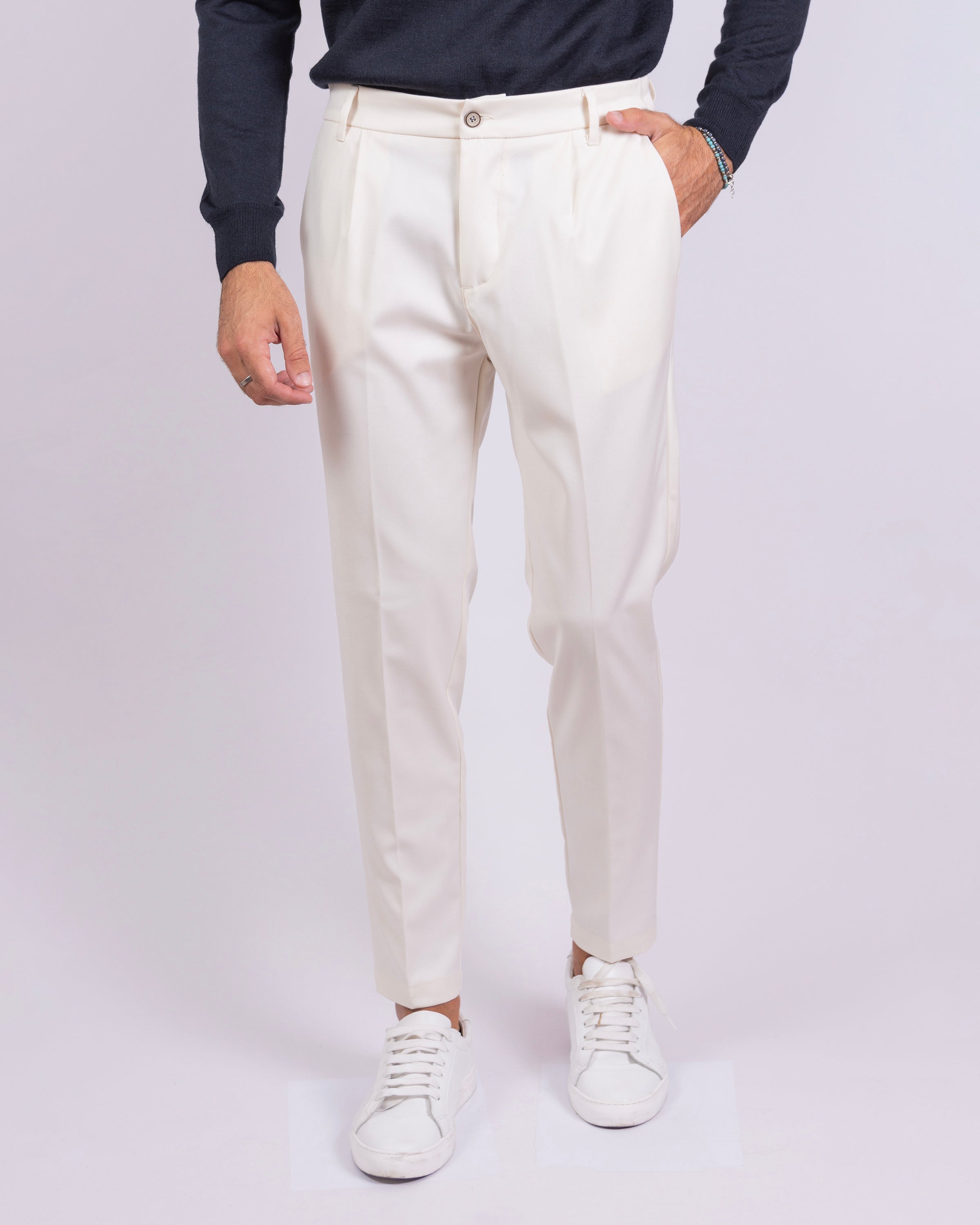 Firenze - Pantalone sartoriale con vita elastica Panna