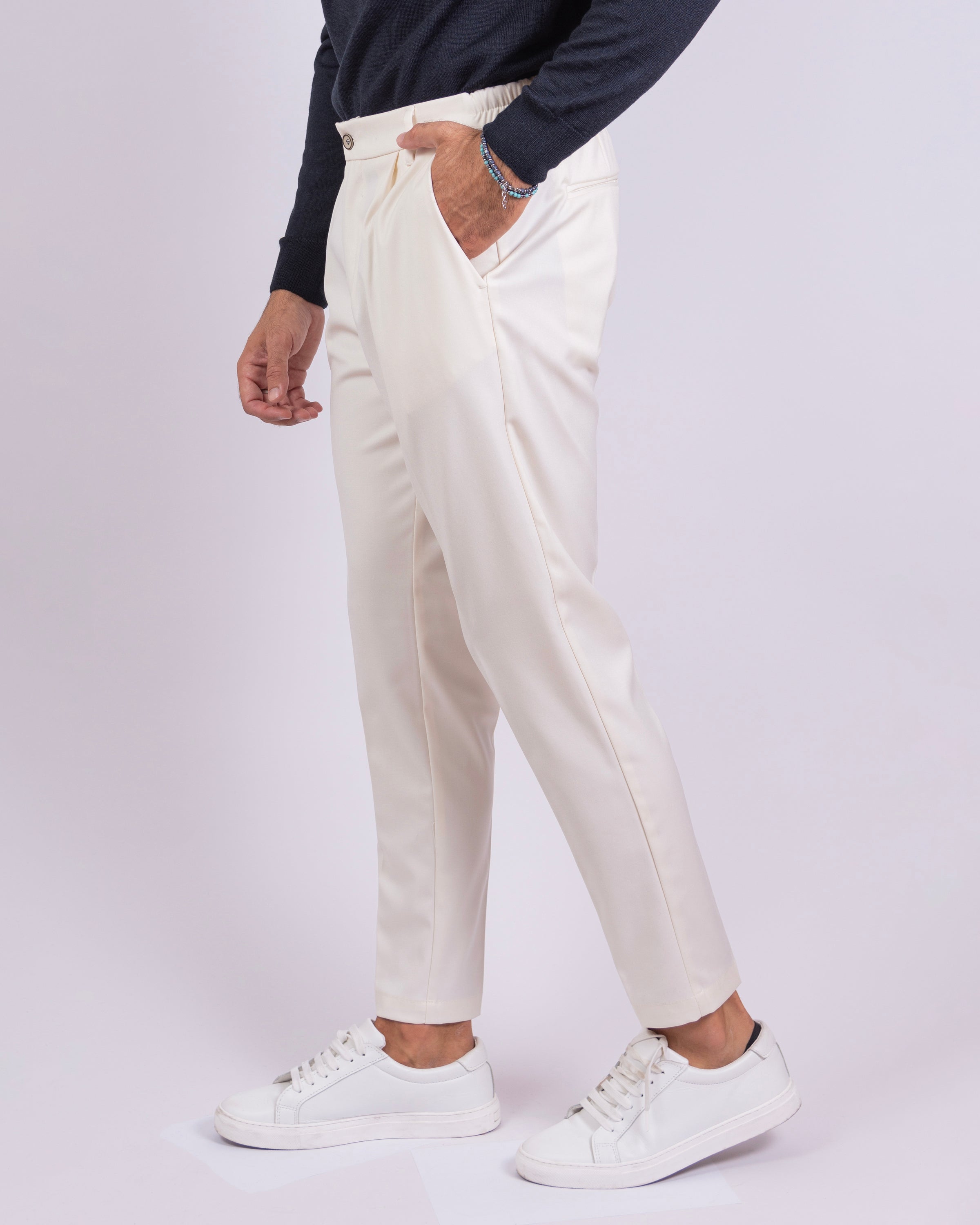 Firenze - Pantalone sartoriale con vita elastica Panna