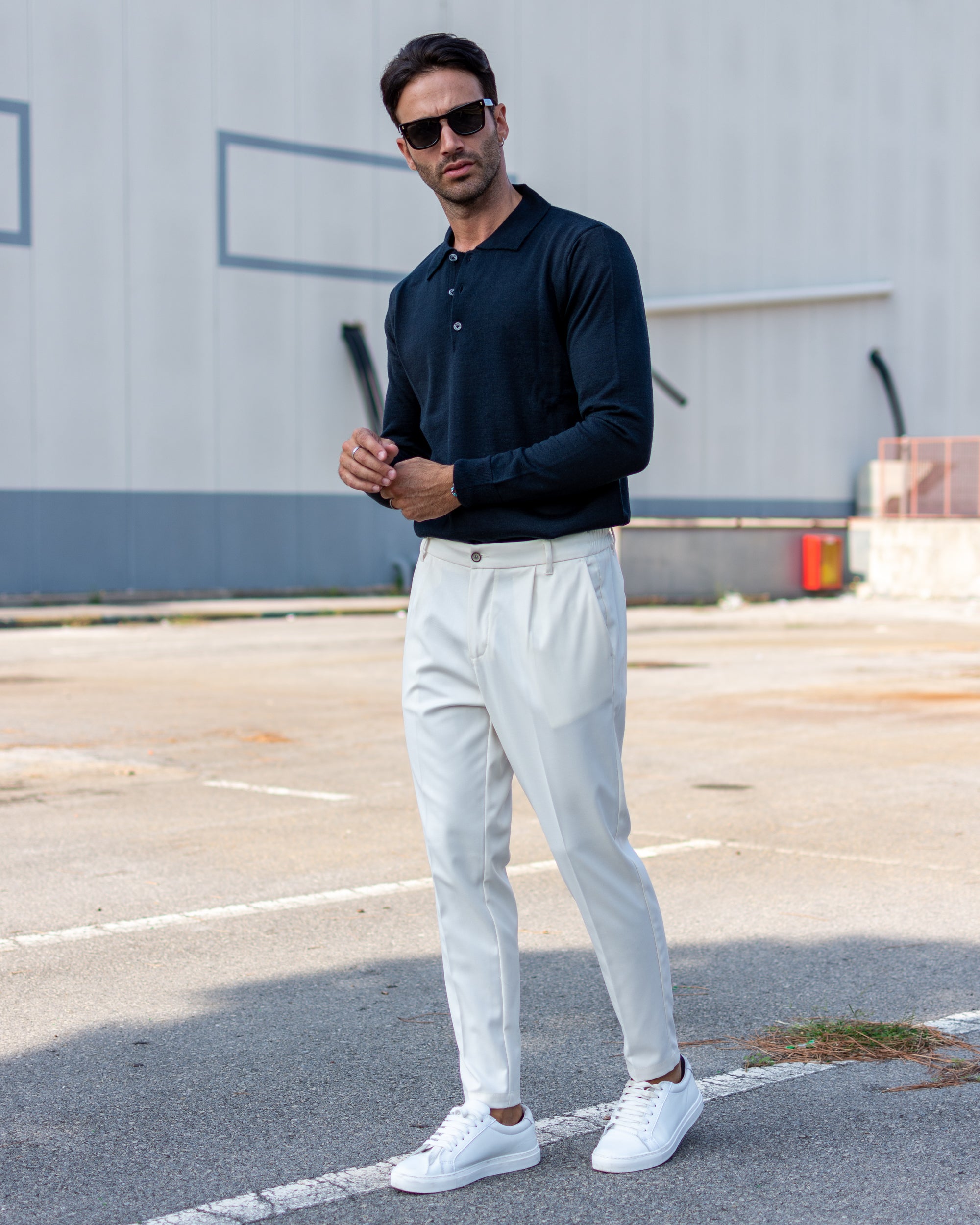 Firenze - Pantalone sartoriale con vita elastica Panna