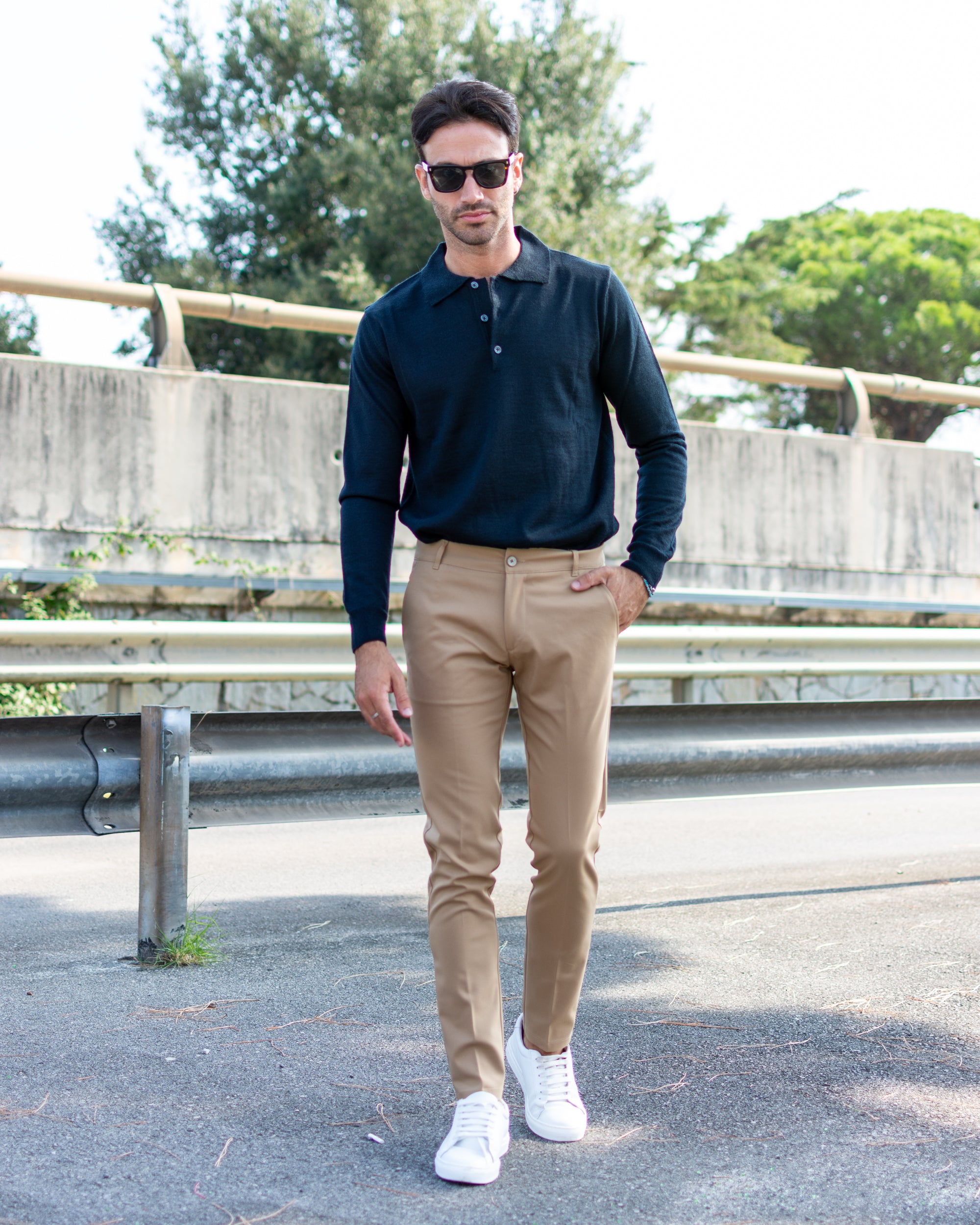 Milano - Pantalone Sartoriale Slim Fit Elasticizzato Cammello