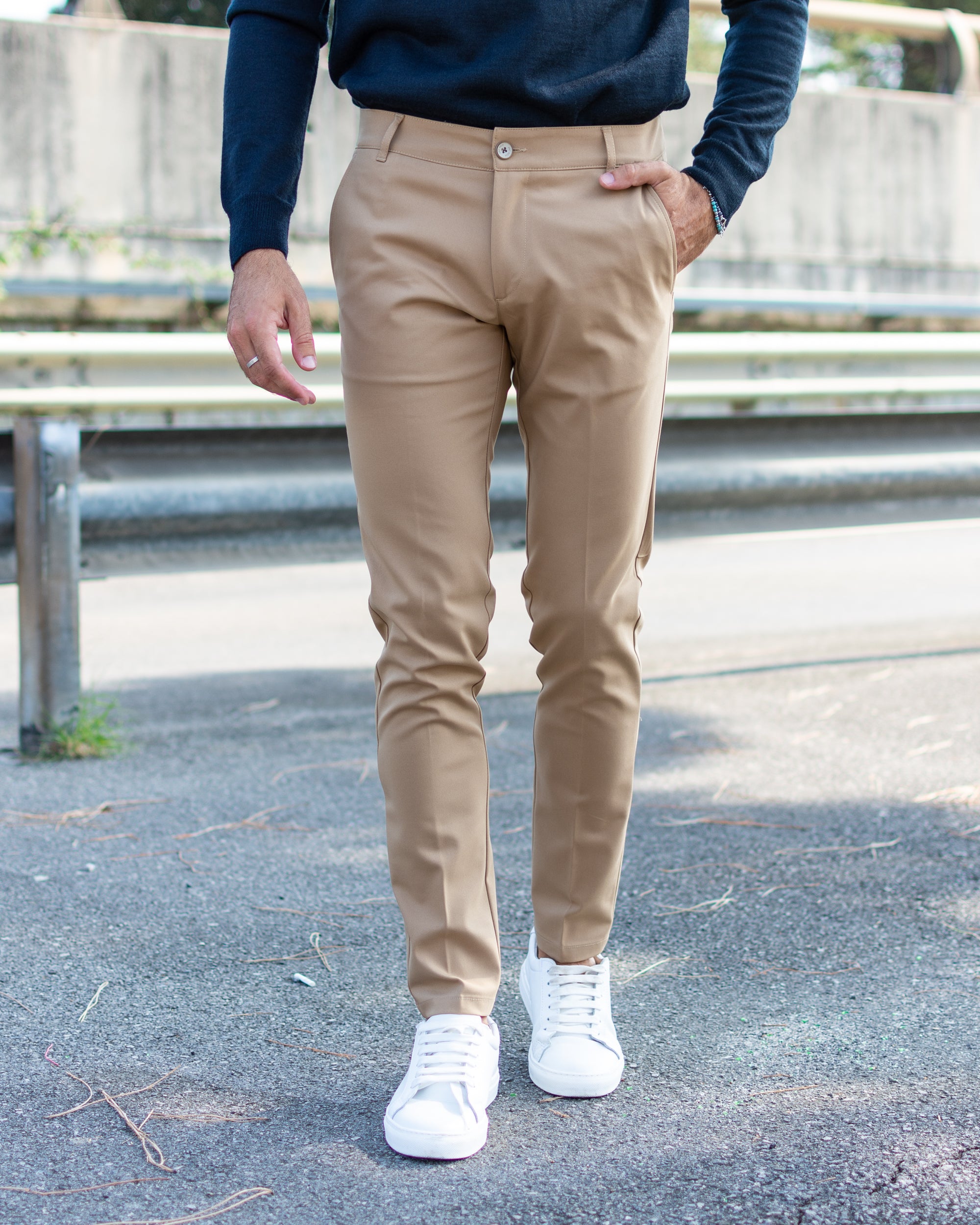 Milano - Pantalone Sartoriale Slim Fit Elasticizzato Cammello
