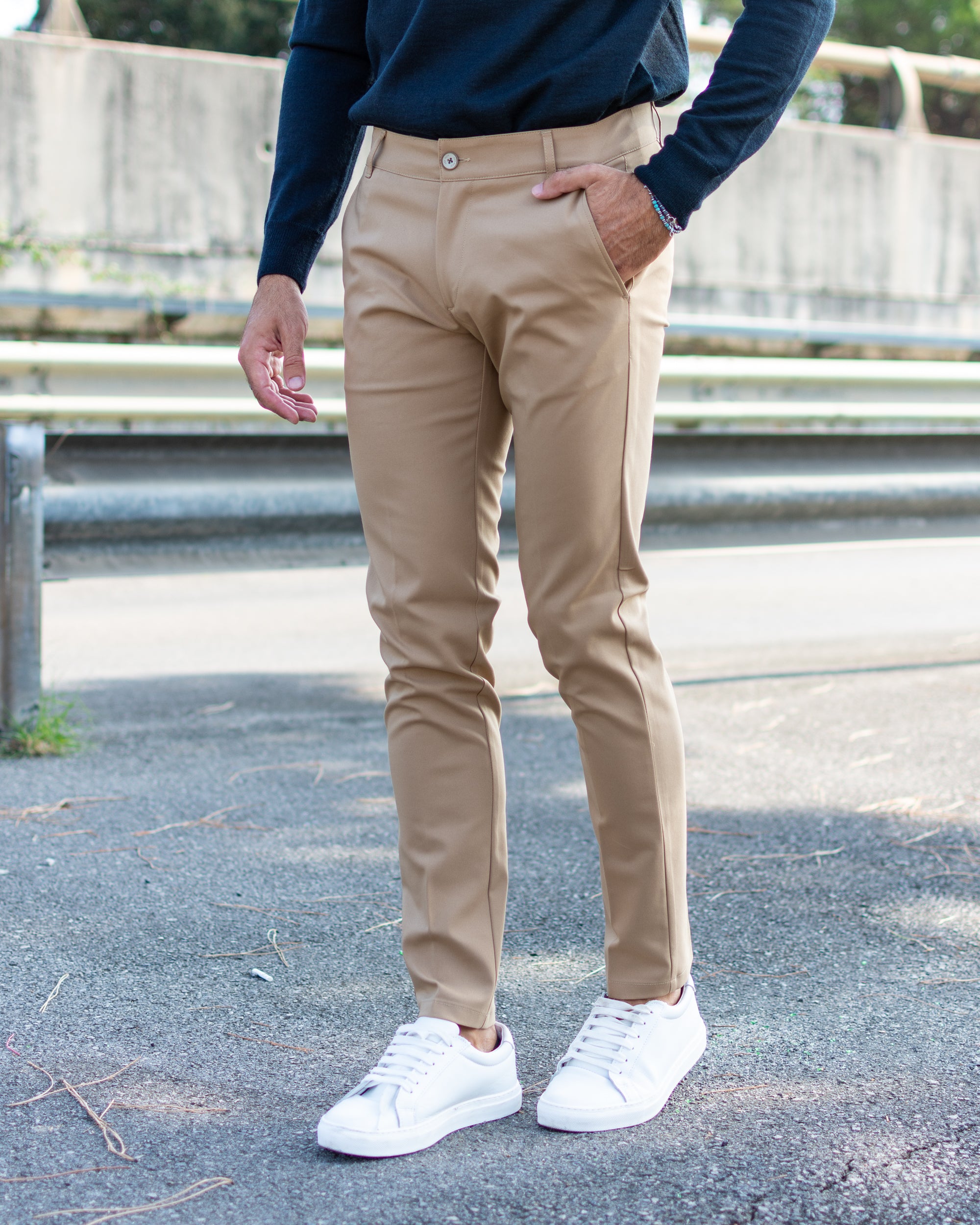 Milano - Pantalone Sartoriale Slim Fit Elasticizzato Cammello