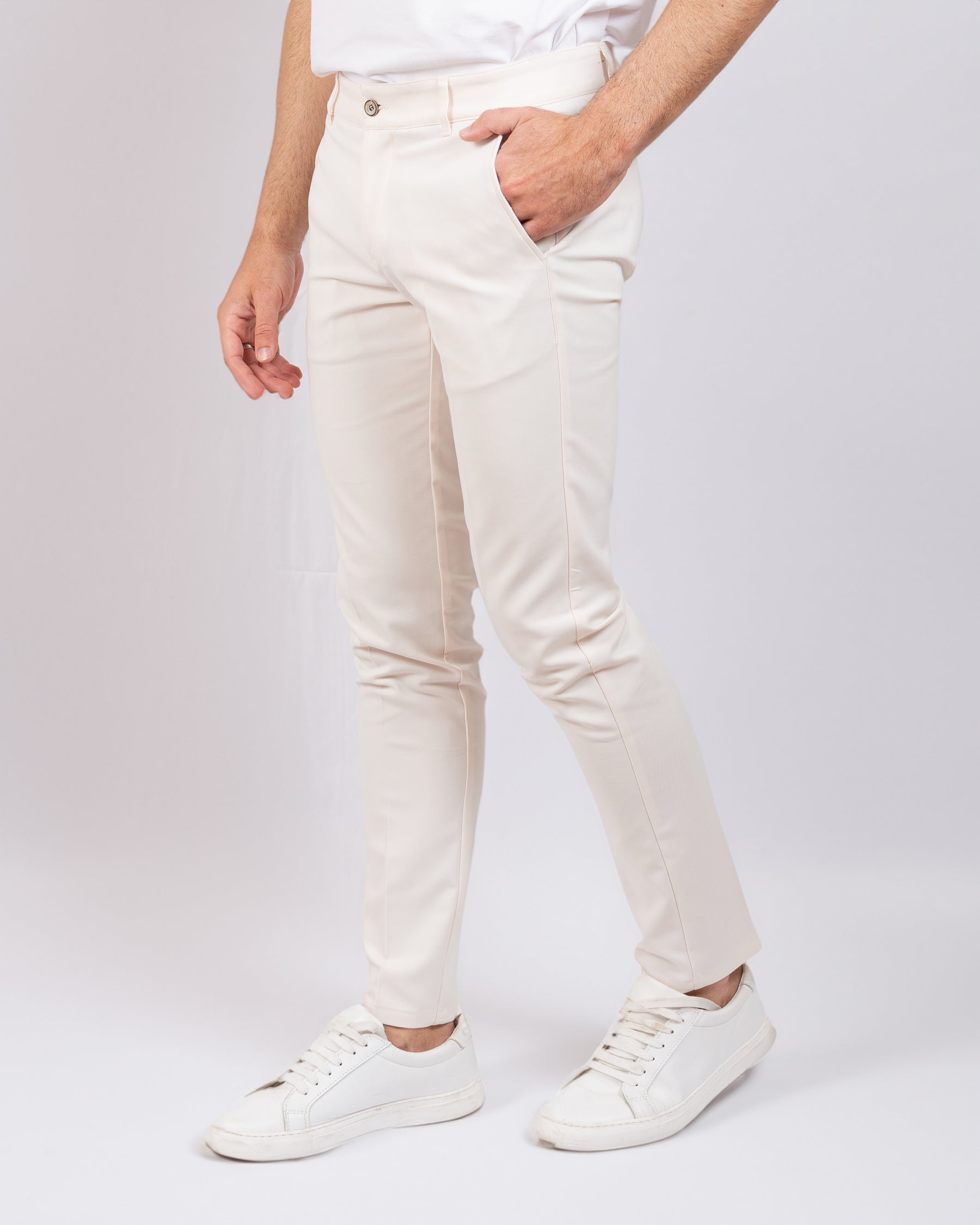 Milano - Pantalone Sartoriale Slim Fit Elasticizzato Panna