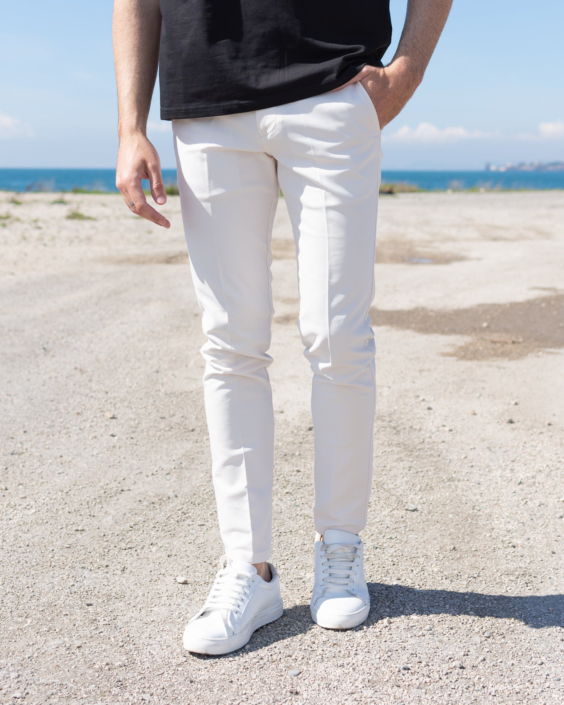 Milano - Pantalone Sartoriale Slim Fit Elasticizzato Panna
