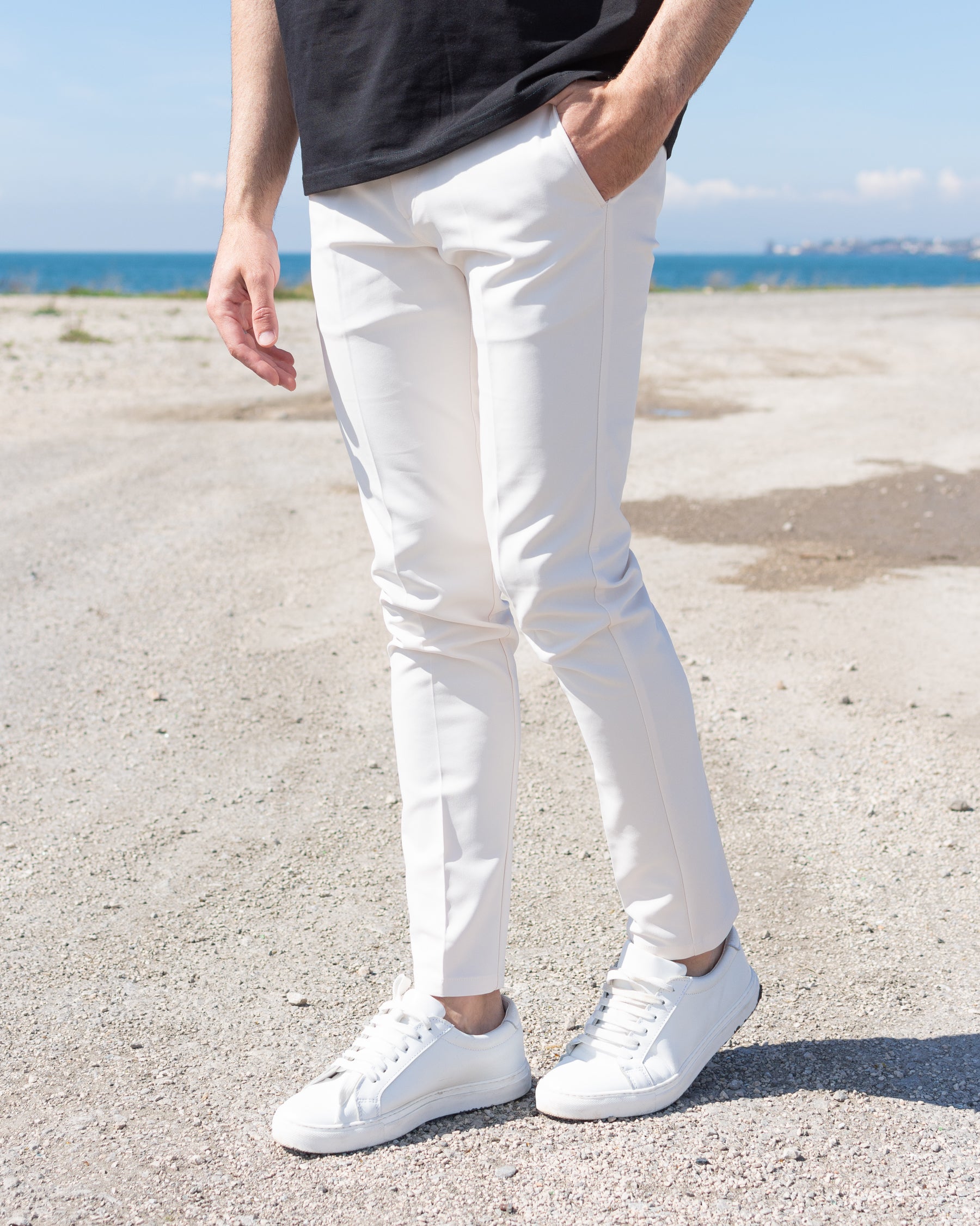 Milano - Pantalone Sartoriale Slim Fit Elasticizzato Panna