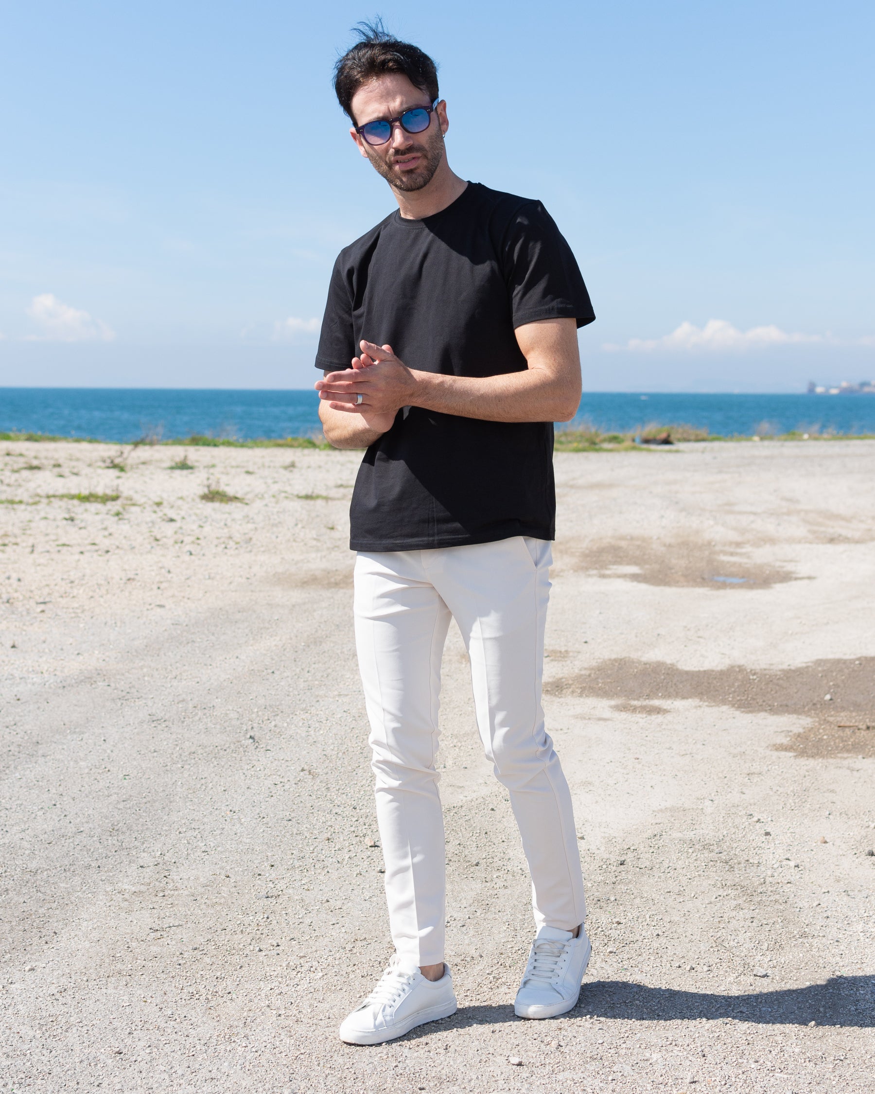 Milano - Pantalone Sartoriale Slim Fit Elasticizzato Panna