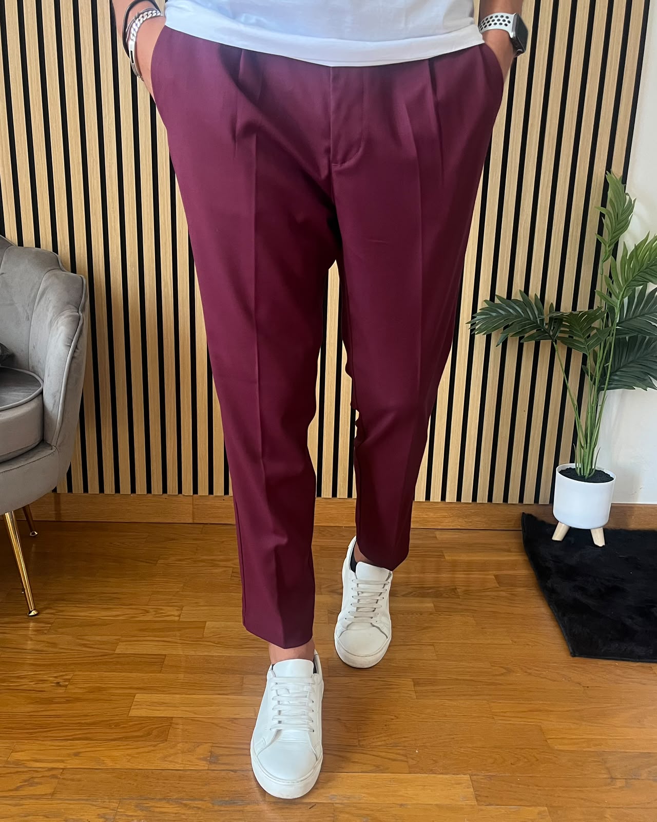 Firenze - Pantalone Sartoriale con vita elastica Prugna