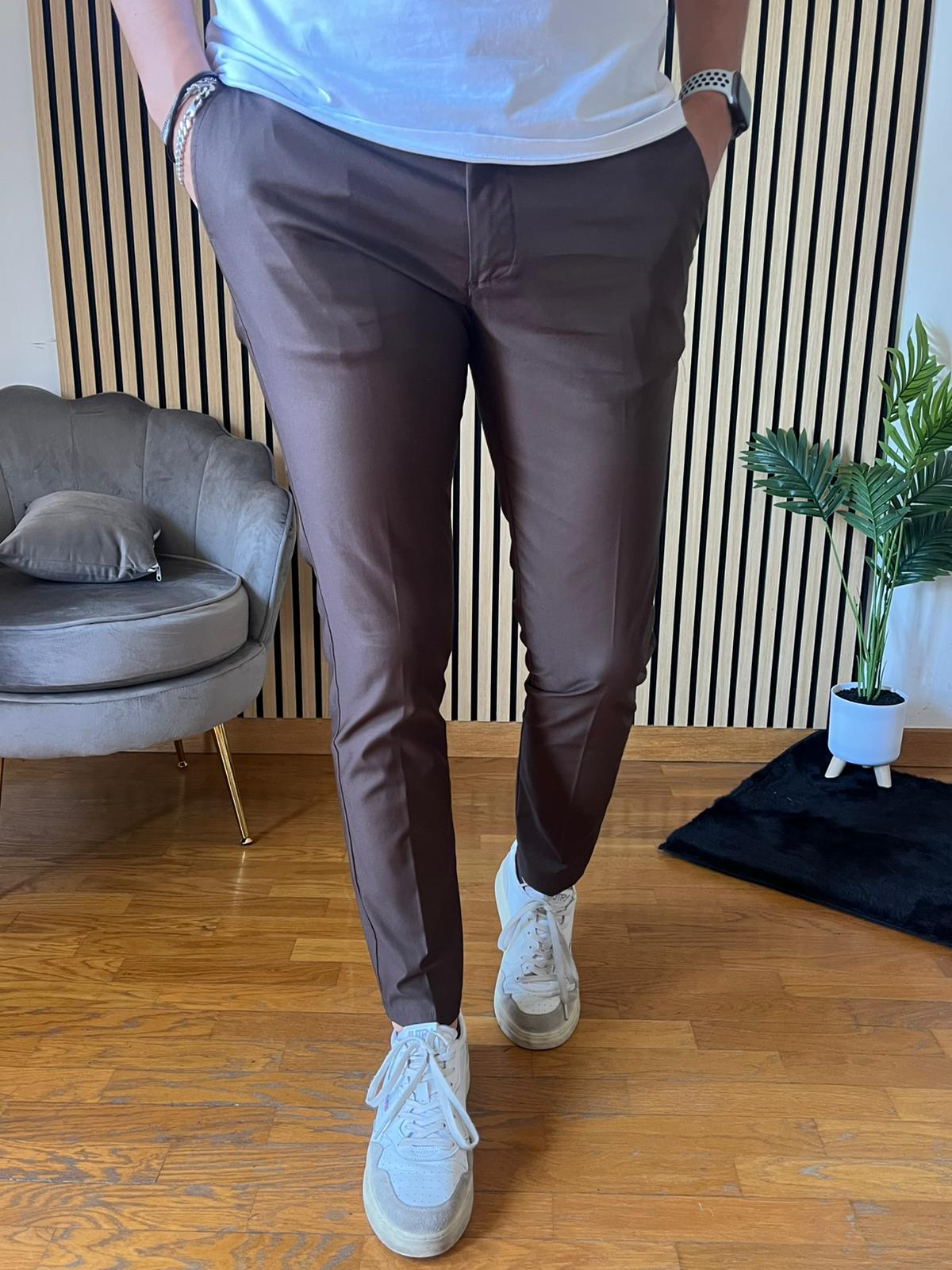 Milano - Pantalone Sartoriale Slim Fit Elasticizzato Testa di Moro