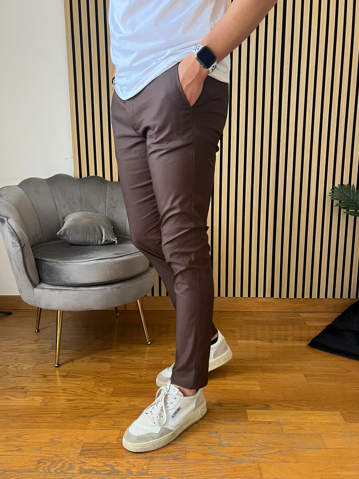 Milano - Pantalone Sartoriale Slim Fit Elasticizzato Testa di Moro