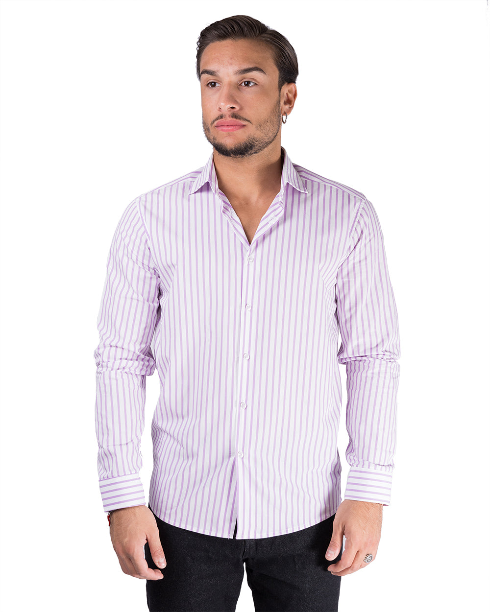 Atena - Camicia sartoriale in Cotone a righe Glicine