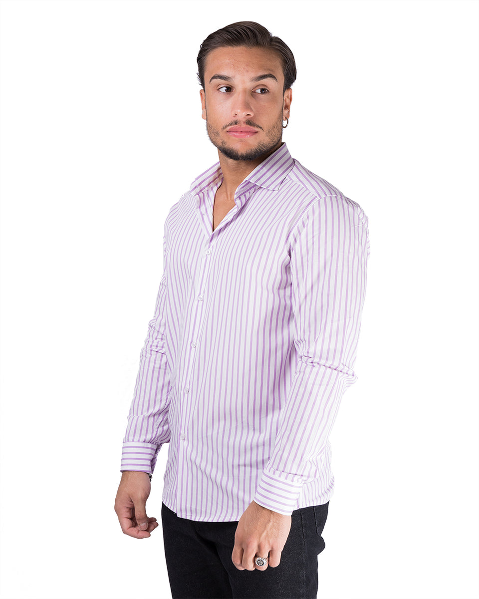 Camicia Ike Behar New York Oro Viola Glicine A Righe - Taglia 16 32/33 - Nuova Con Etichette