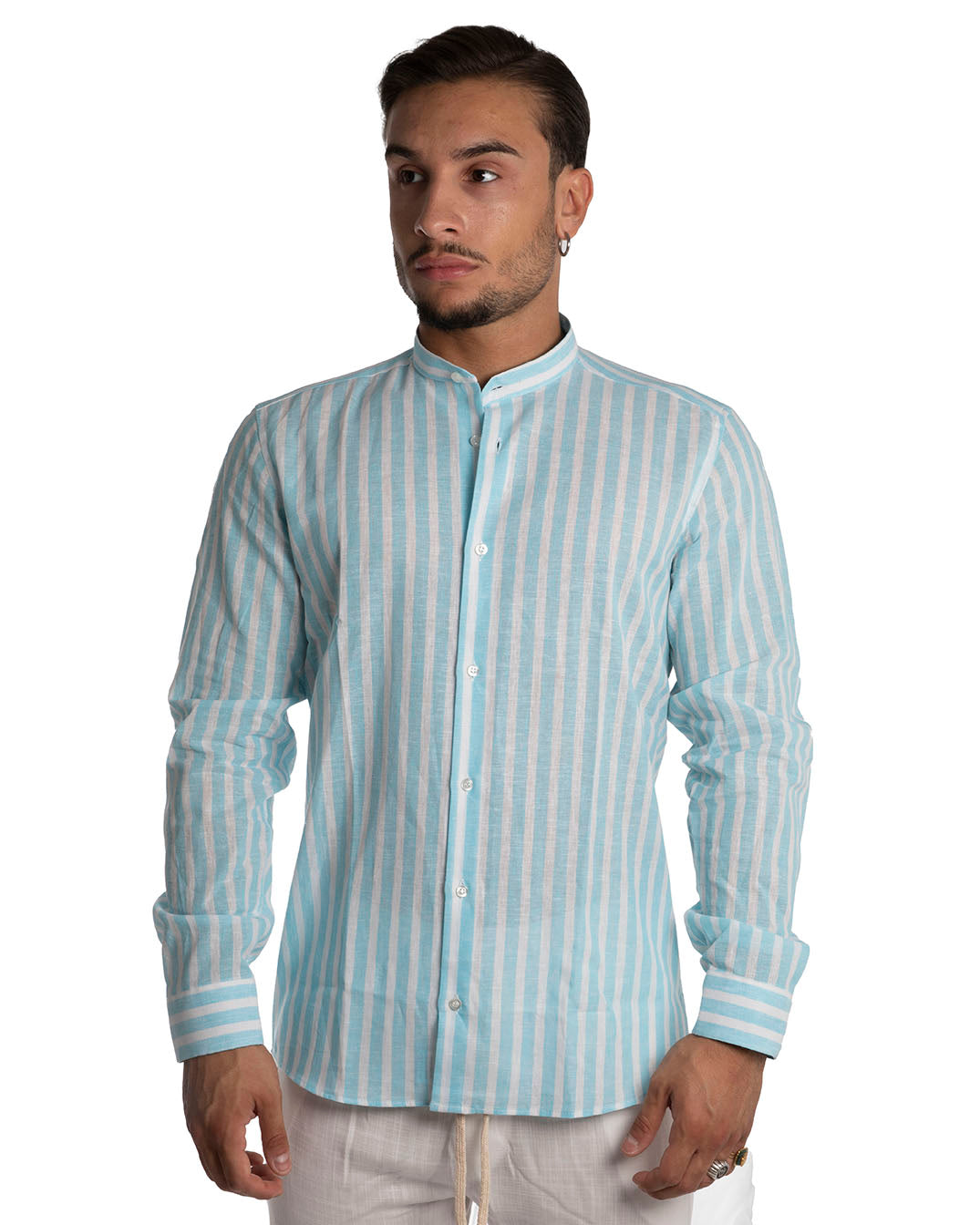 Capri - Camicia in lino a righe Turchesi