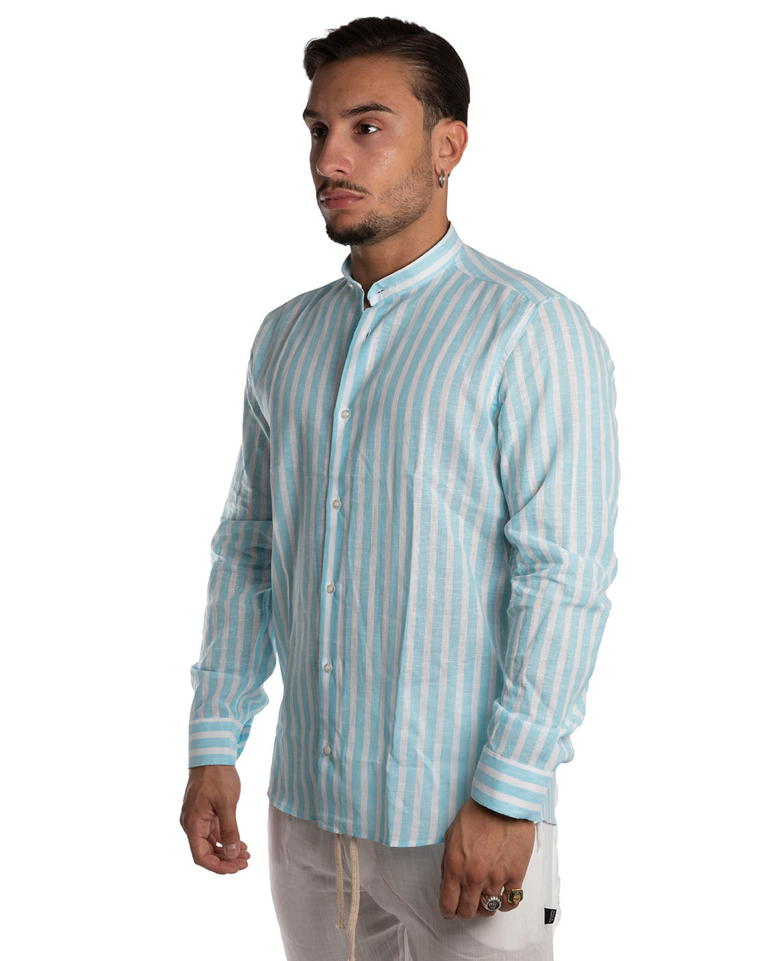 Capri - Camicia in lino a righe Turchesi