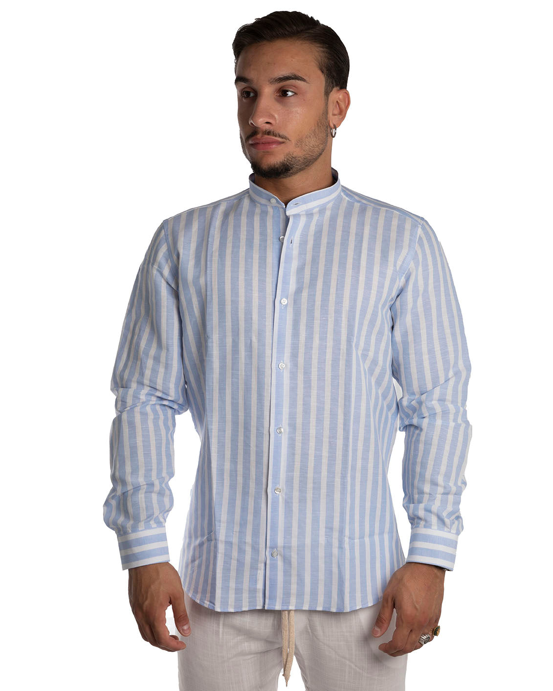 Capri - Camicia in lino a righe Azzurre