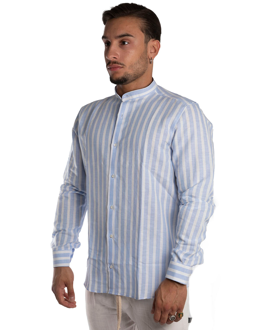 Capri - Camicia in lino a righe Azzurre
