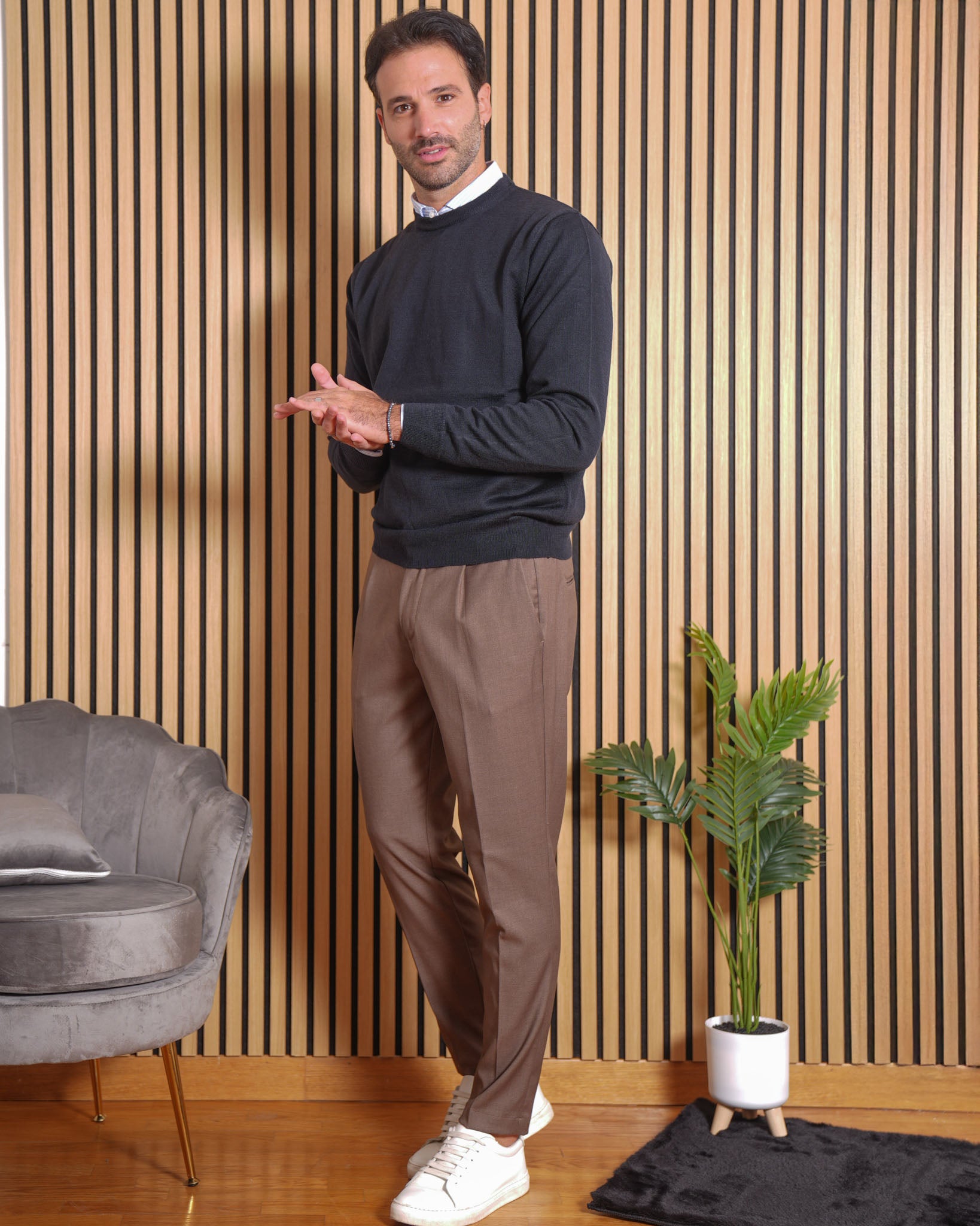 Firenze - Pantalone sartoriale con vita elastica Tortora