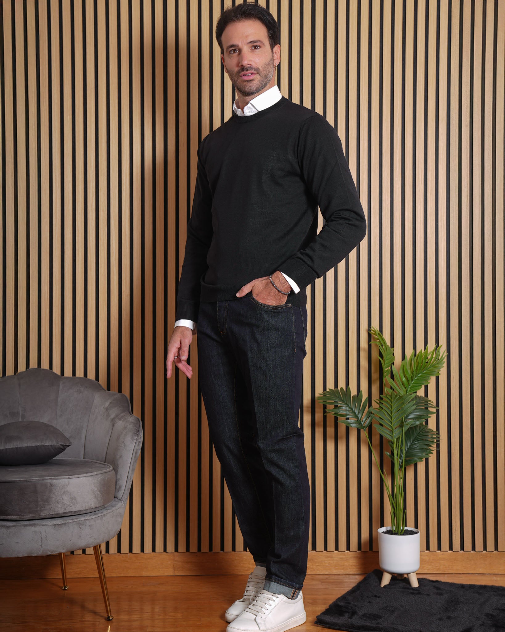 Lionel - Pullover in Lana Merino Nero