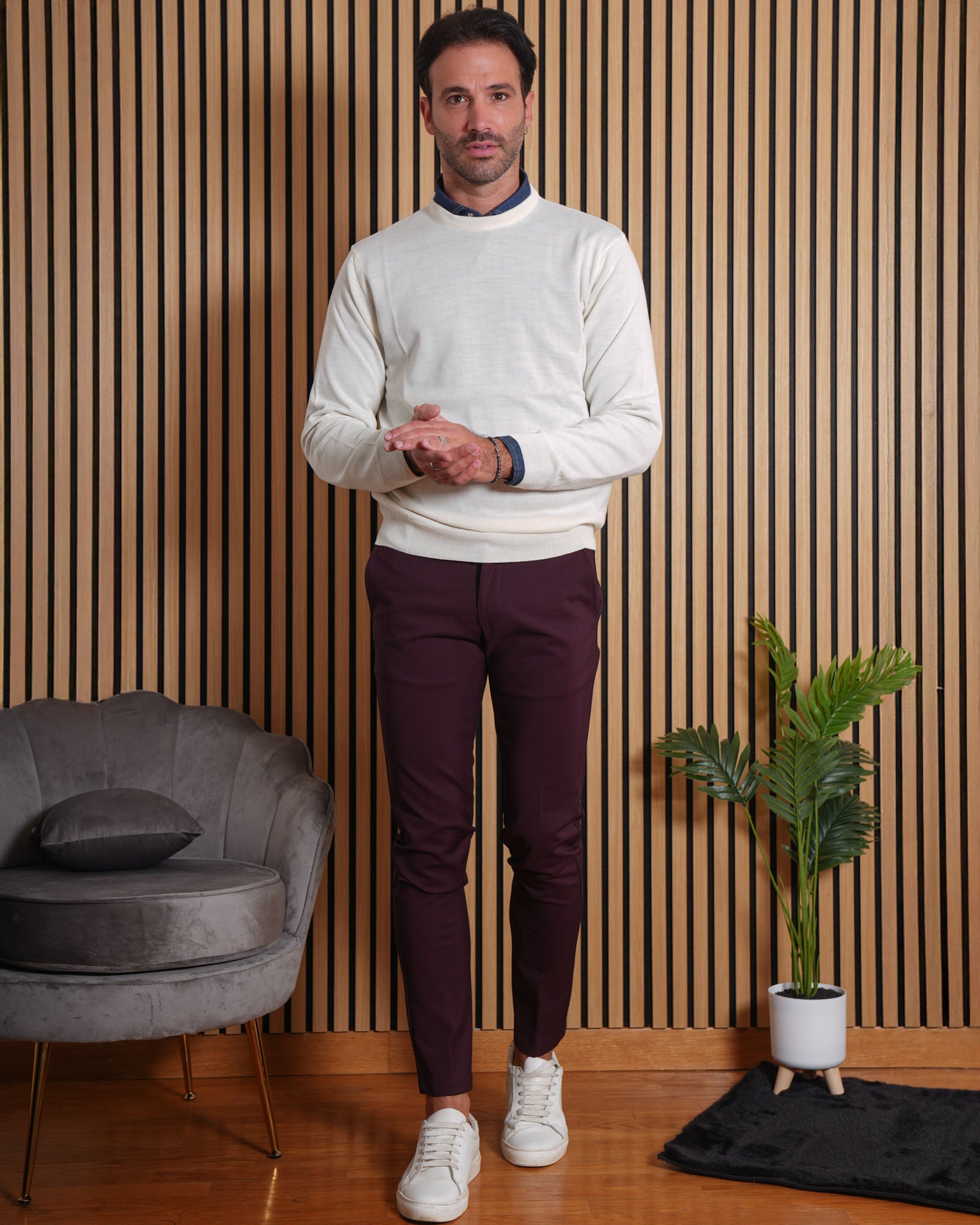 Milano - Pantalone Sartoriale Slim Fit Elasticizzato Prugna