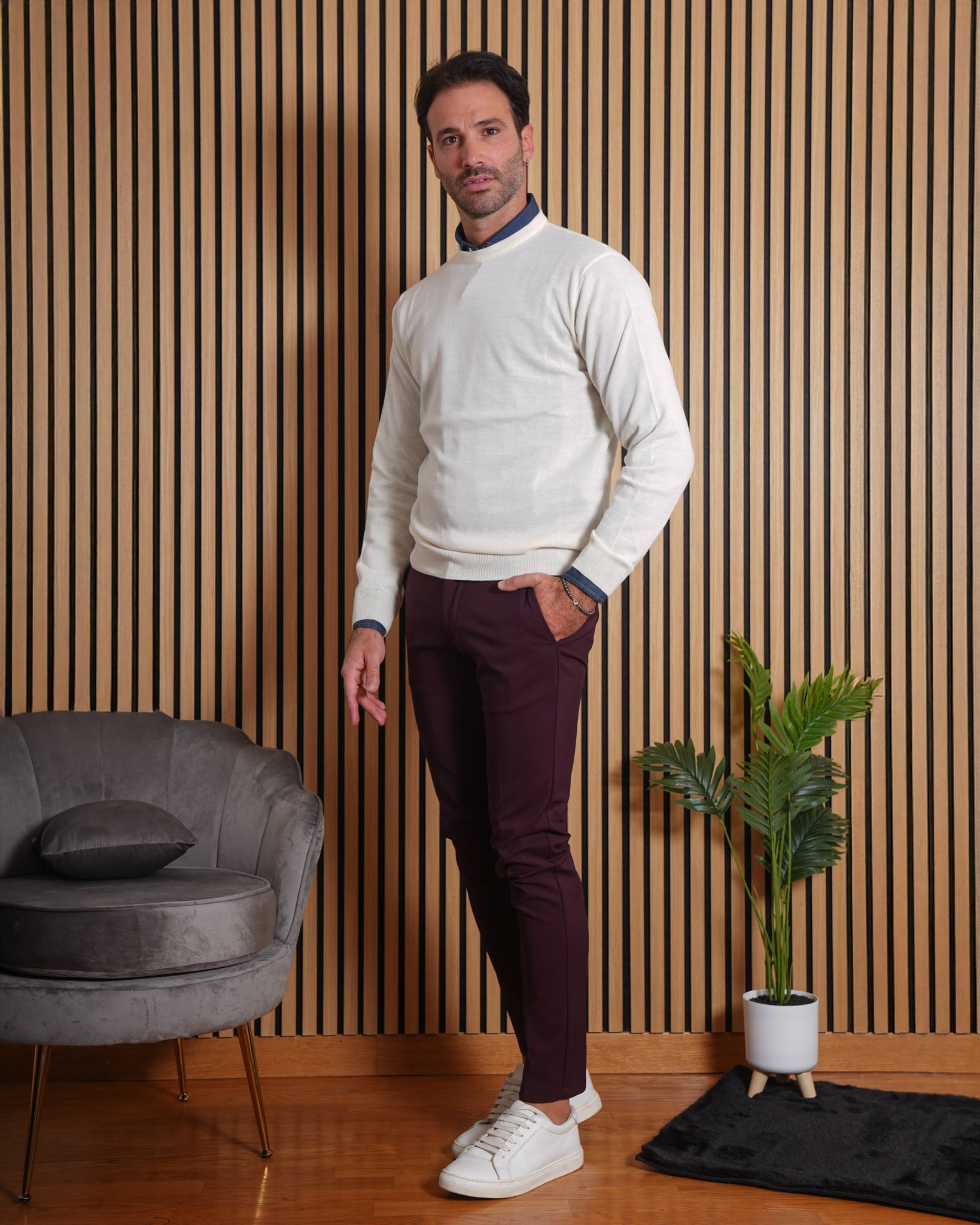 Milano - Pantalone Sartoriale Slim Fit Elasticizzato Prugna