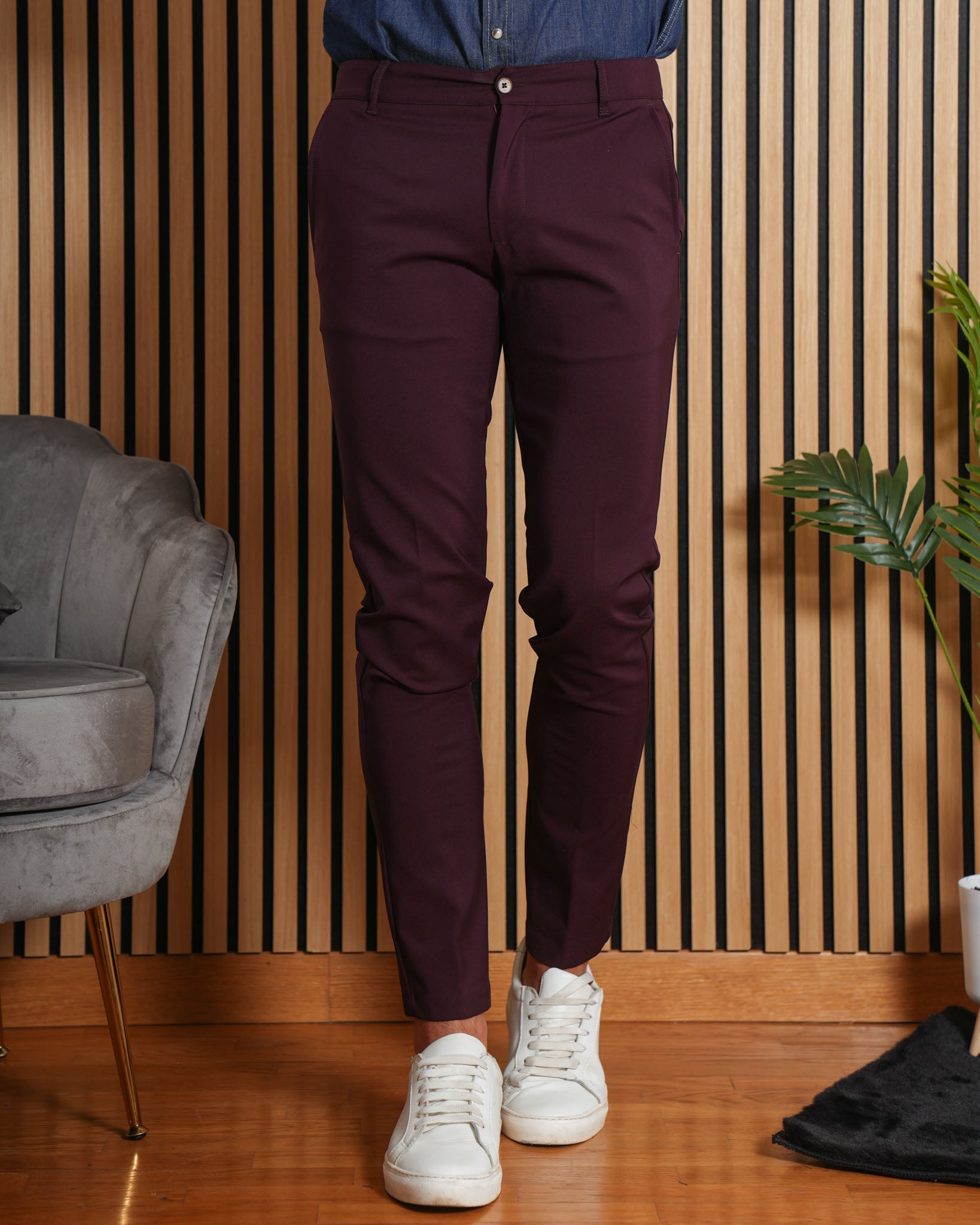 Milano - Pantalone Sartoriale Slim Fit Elasticizzato Prugna