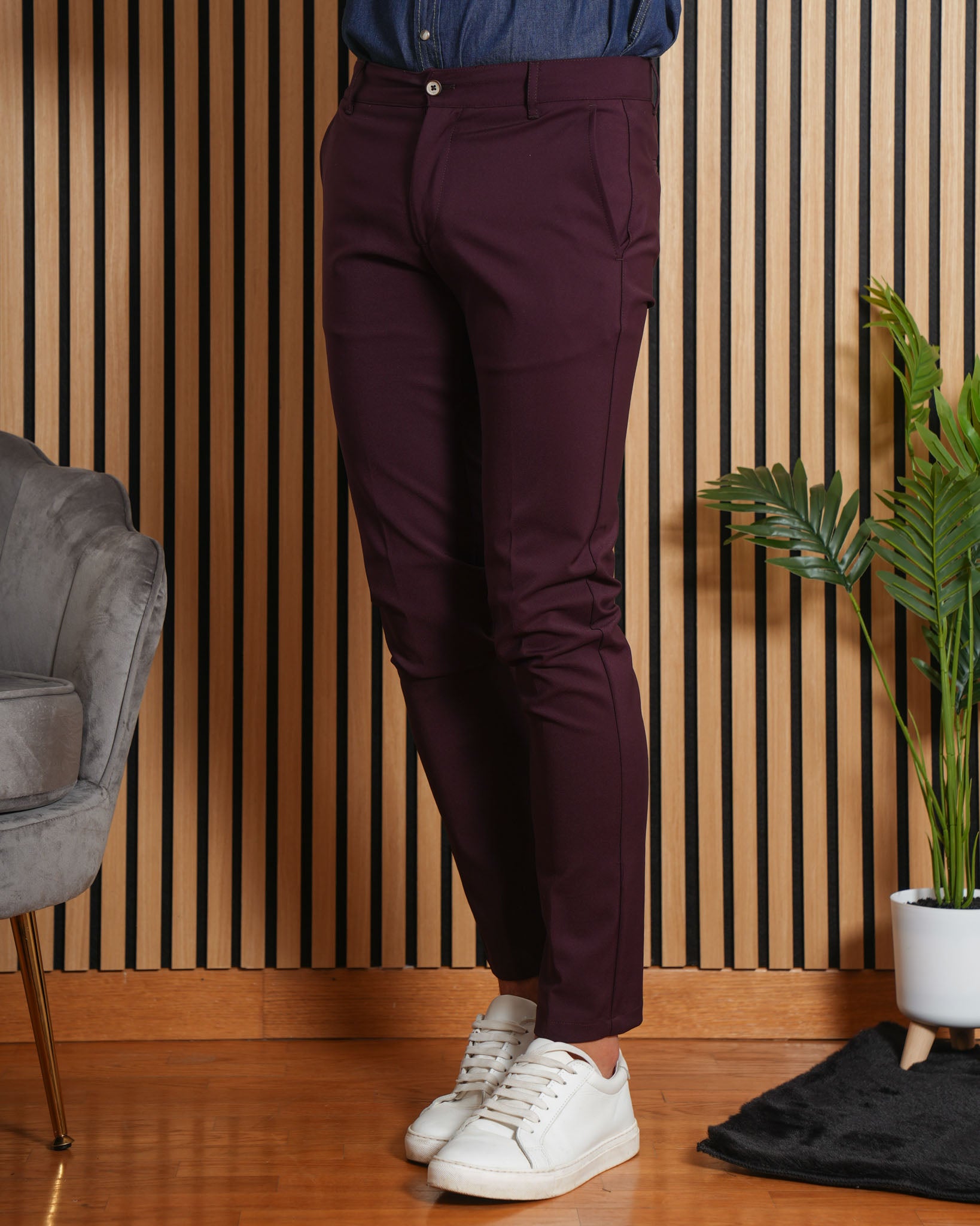 Milano - Pantalone Sartoriale Slim Fit Elasticizzato Prugna