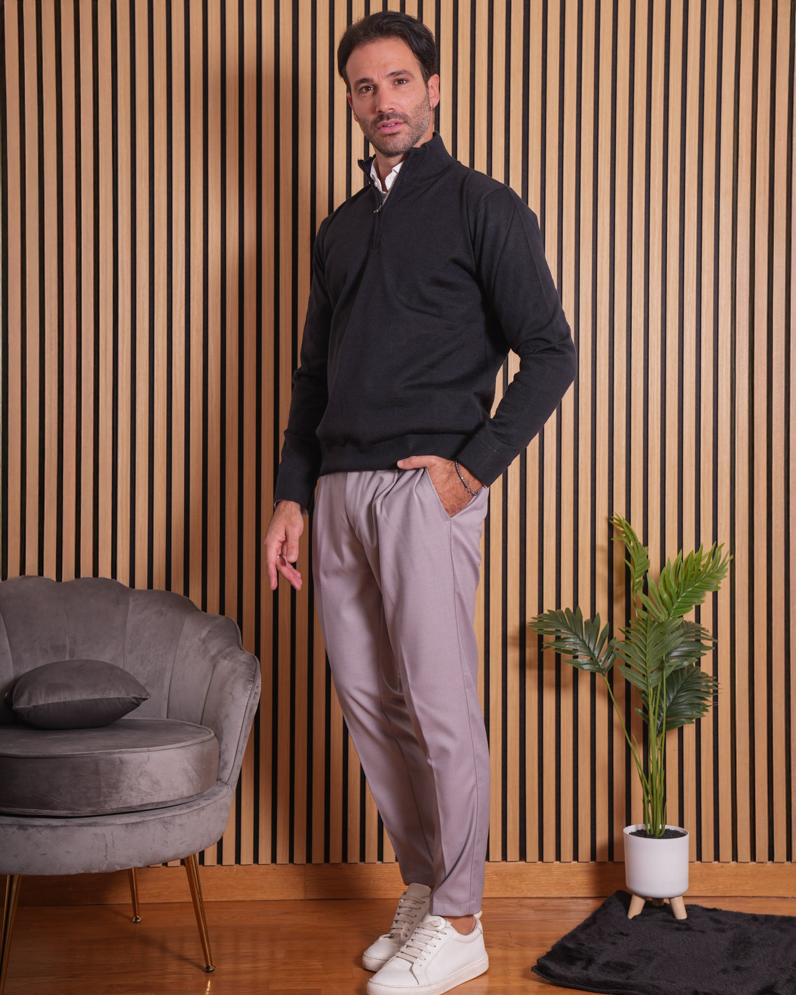 Marcus - Pullover con Zip Blu Scuro