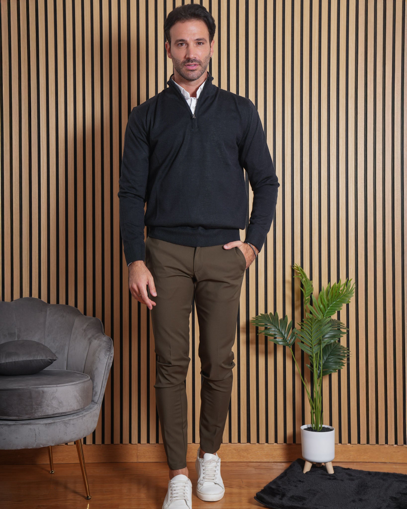Marcus - Pullover con Zip Blu Scuro
