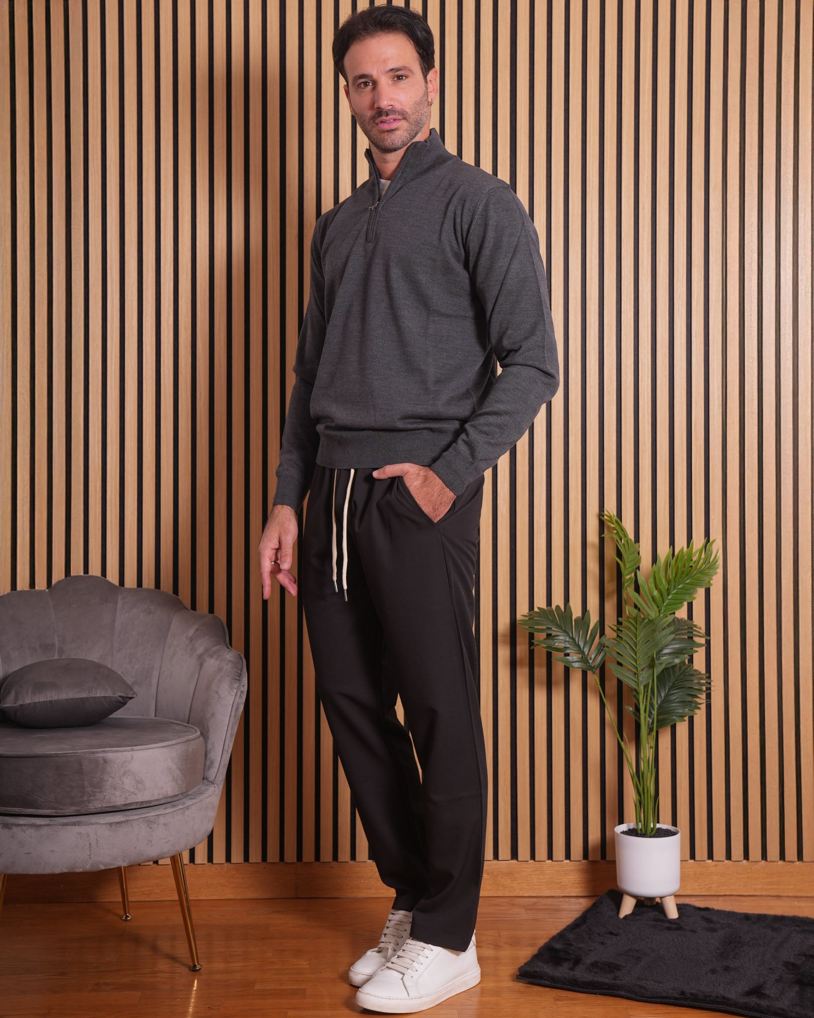 Marcus - Pullover con Zip Antracite