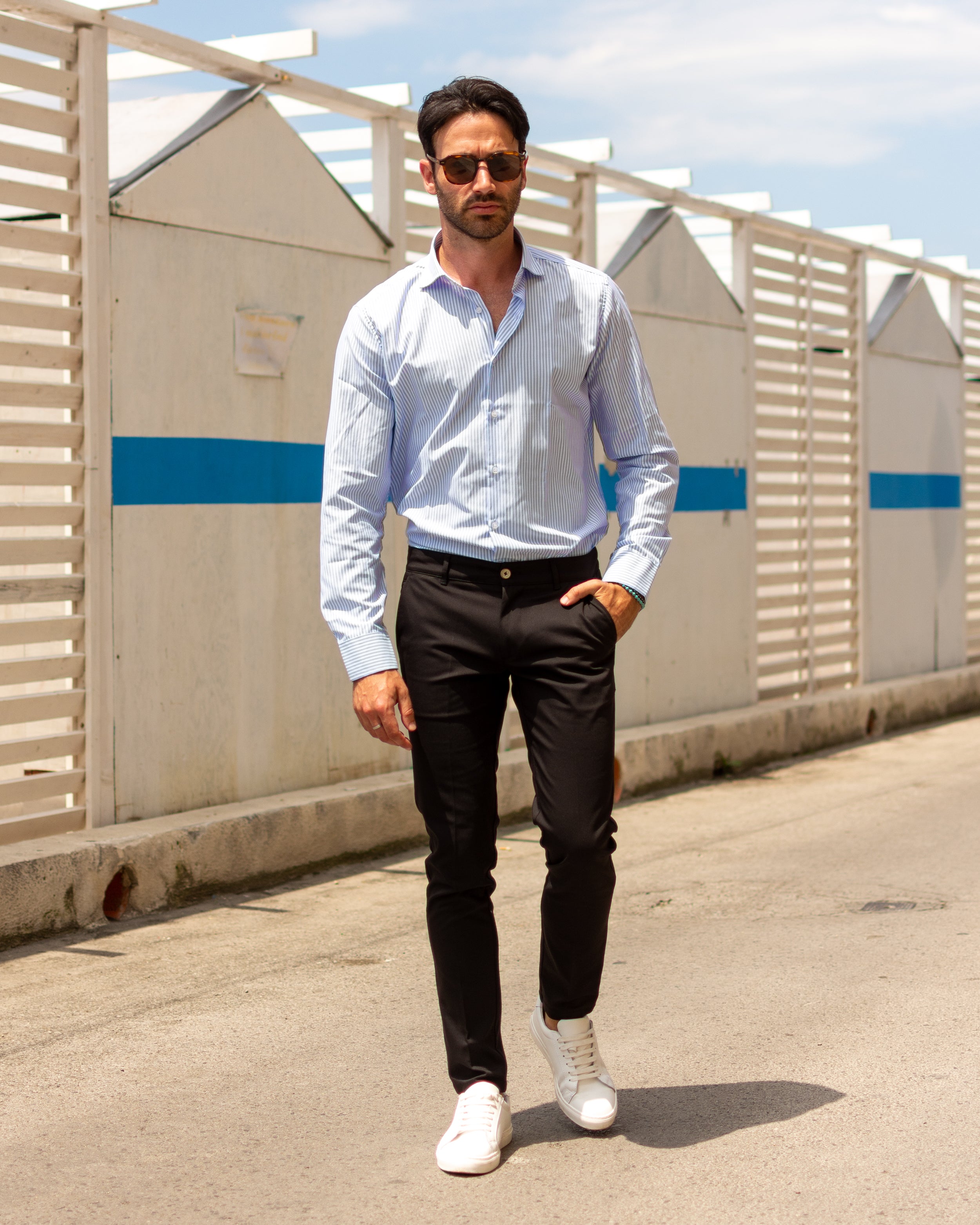 Montecarlo - Camicia a righe azzurre in Cotone