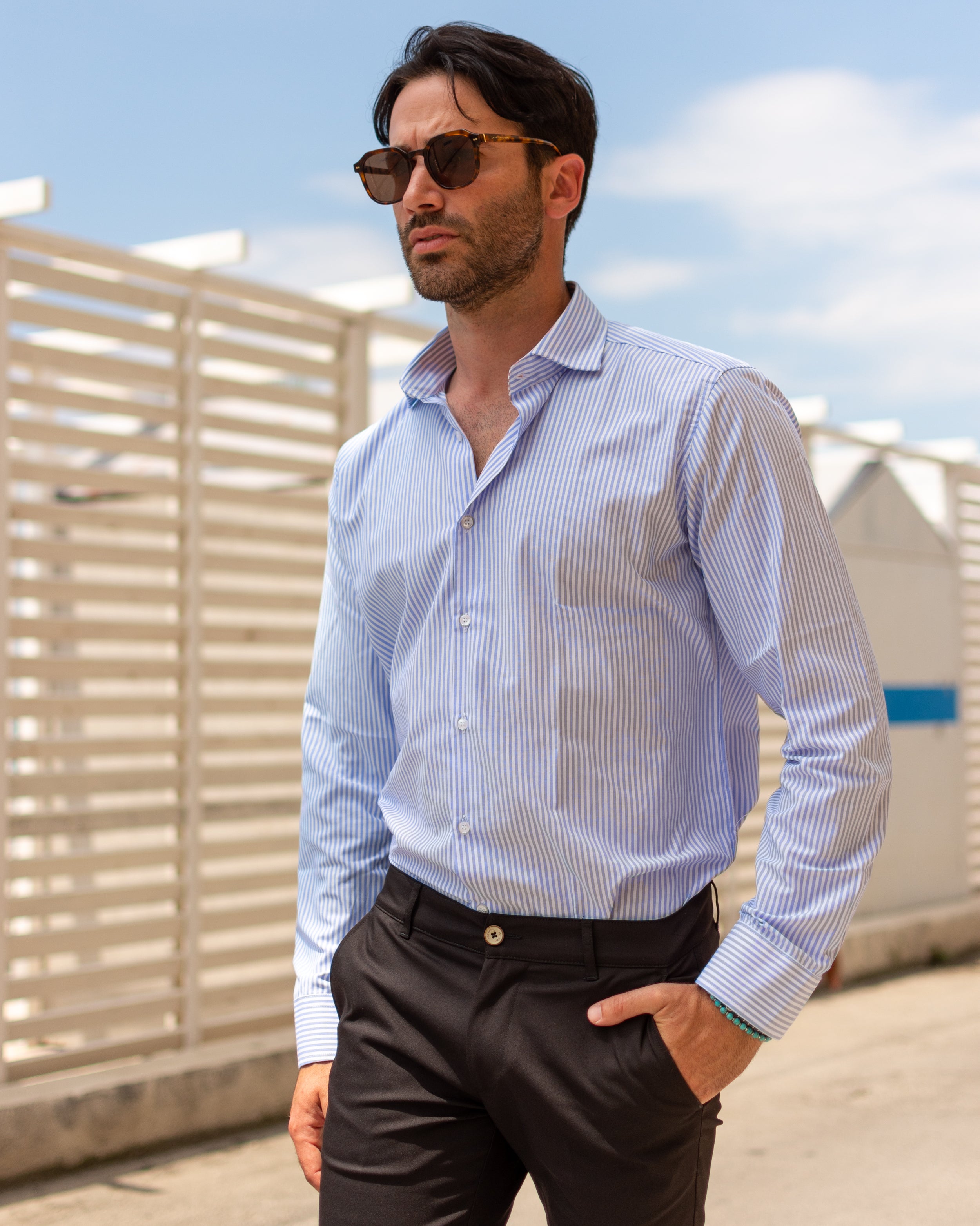 Montecarlo - Camicia a righe azzurre in Cotone
