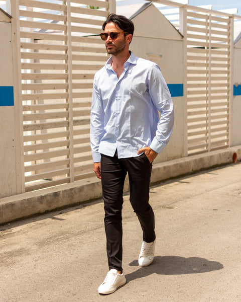 Montecarlo - Camicia a righe azzurre in Cotone