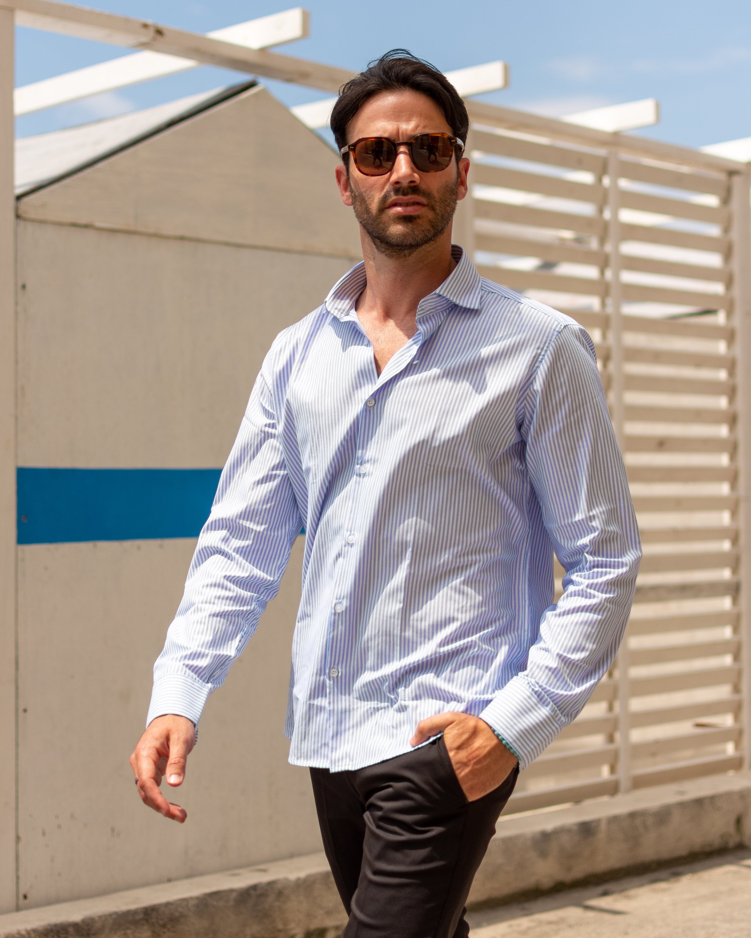 Montecarlo - Camicia a righe azzurre in Cotone