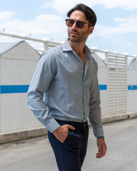 Montecarlo - Camicia a righe blu in Cotone