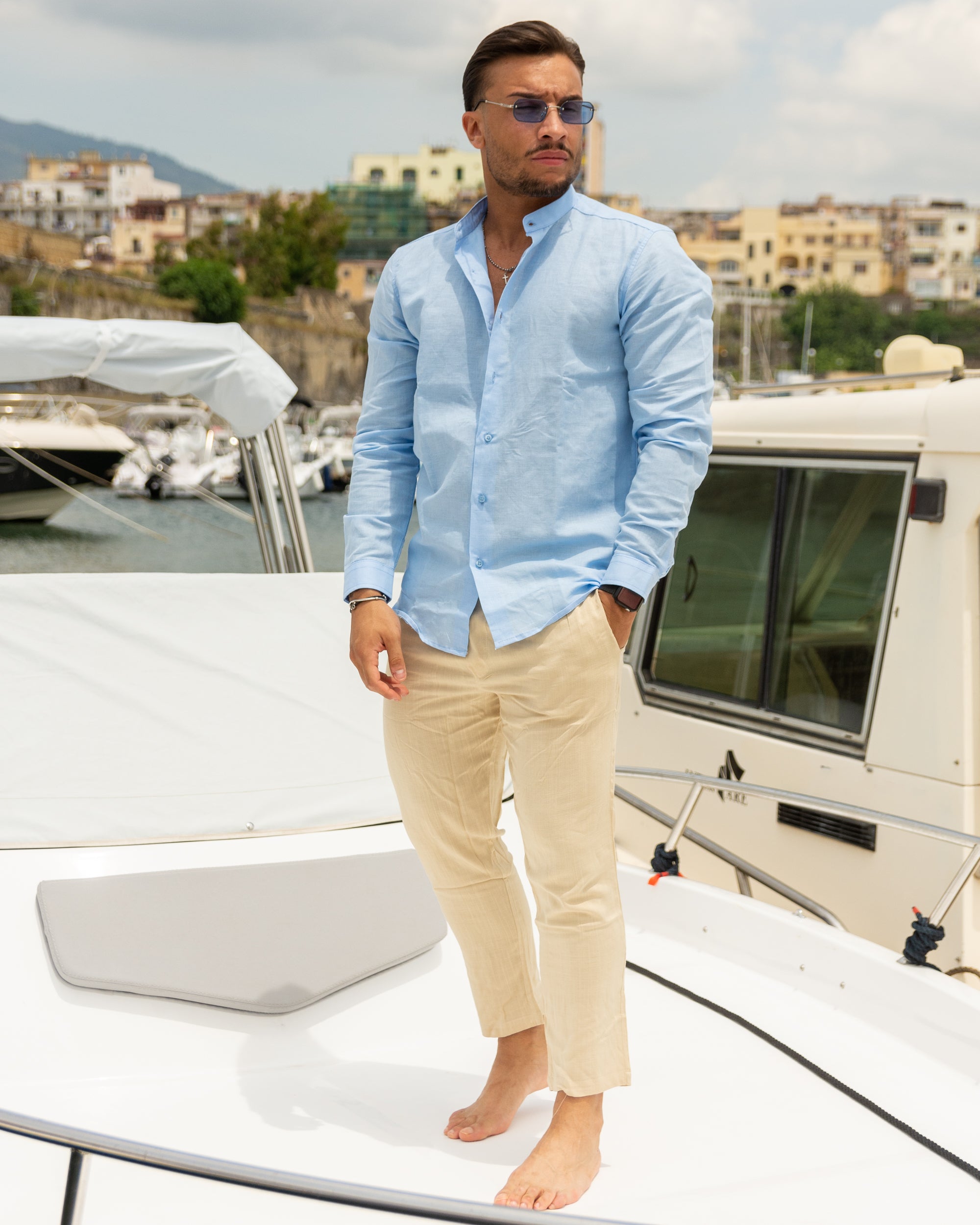 Outfit Con Camicia Azzurra Uomo Dress Shirt Camicia Celeste