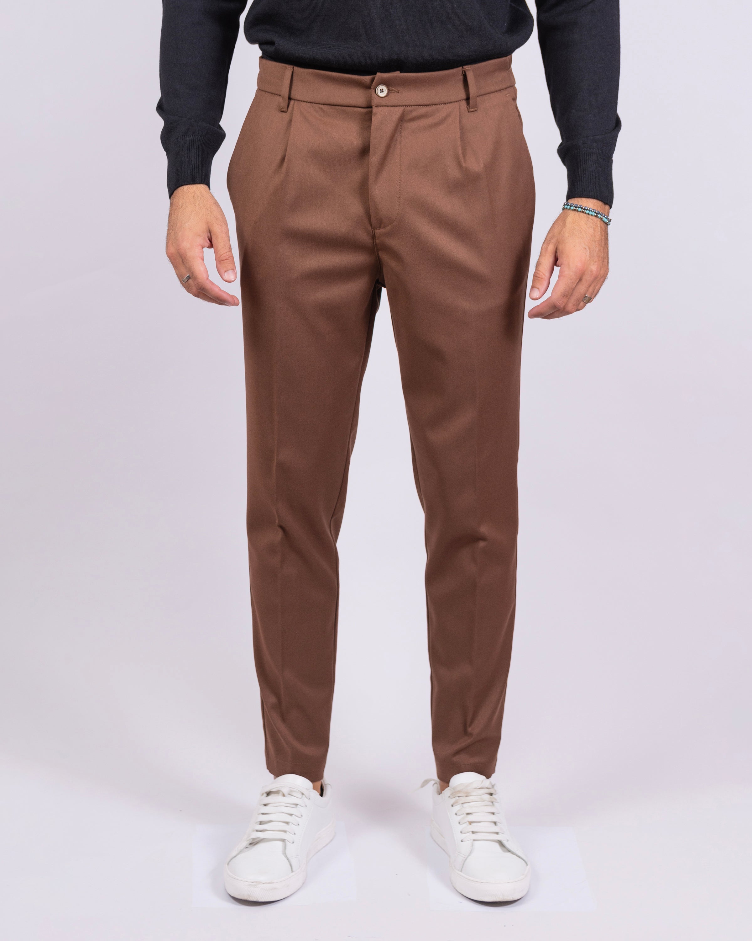 Firenze - Pantalone sartoriale con vita elastica Tabacco