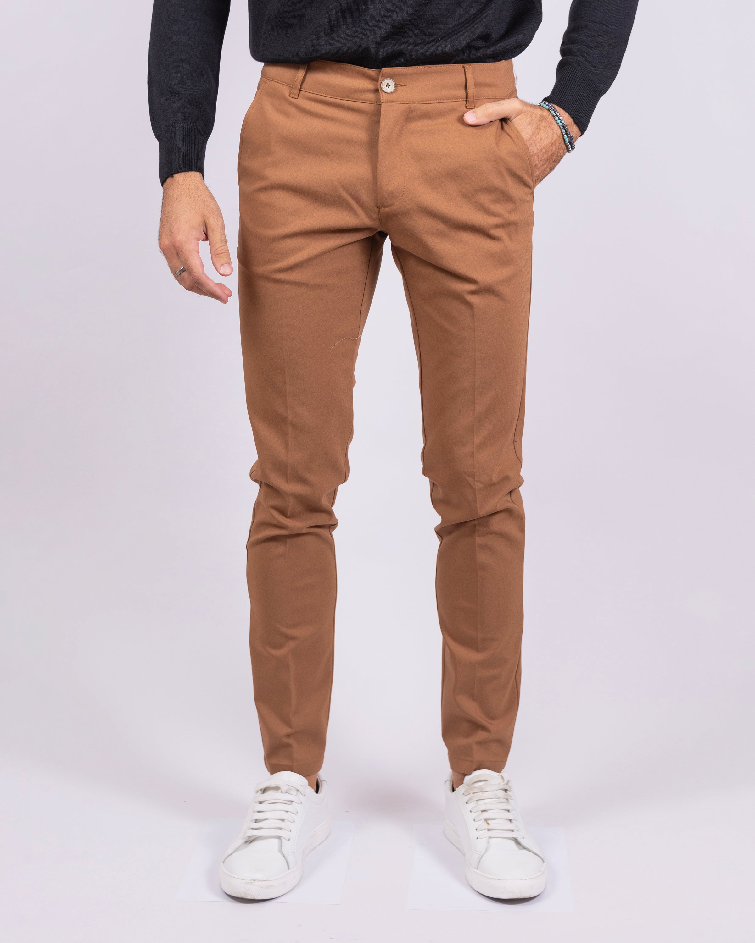 Milano - Pantalone Sartoriale Slim Fit Elasticizzato Tabacco