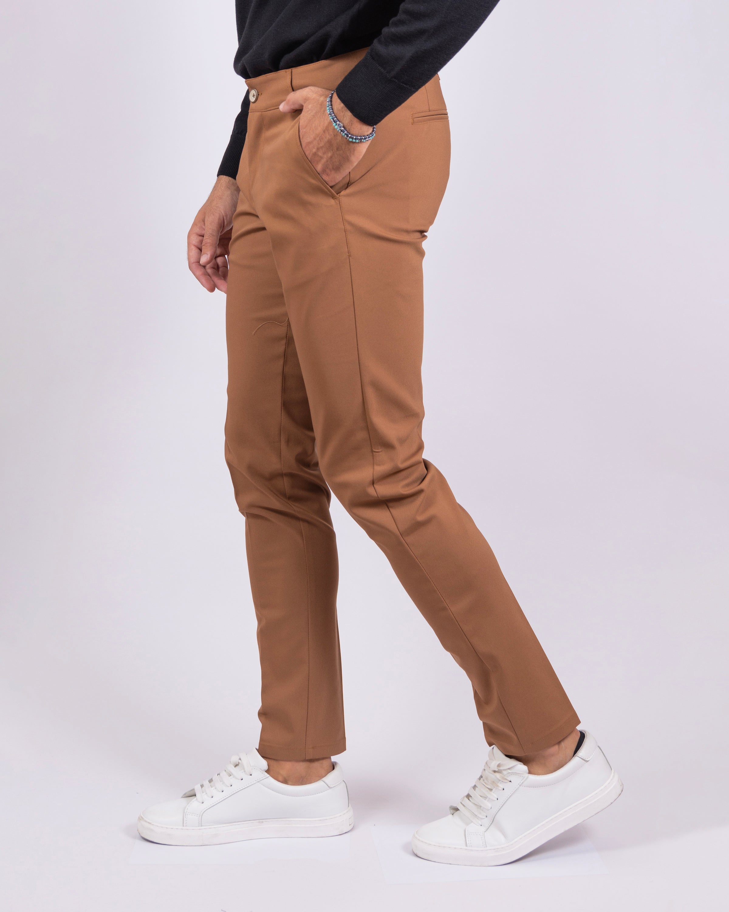 Milano - Pantalone Sartoriale Slim Fit Elasticizzato Tabacco