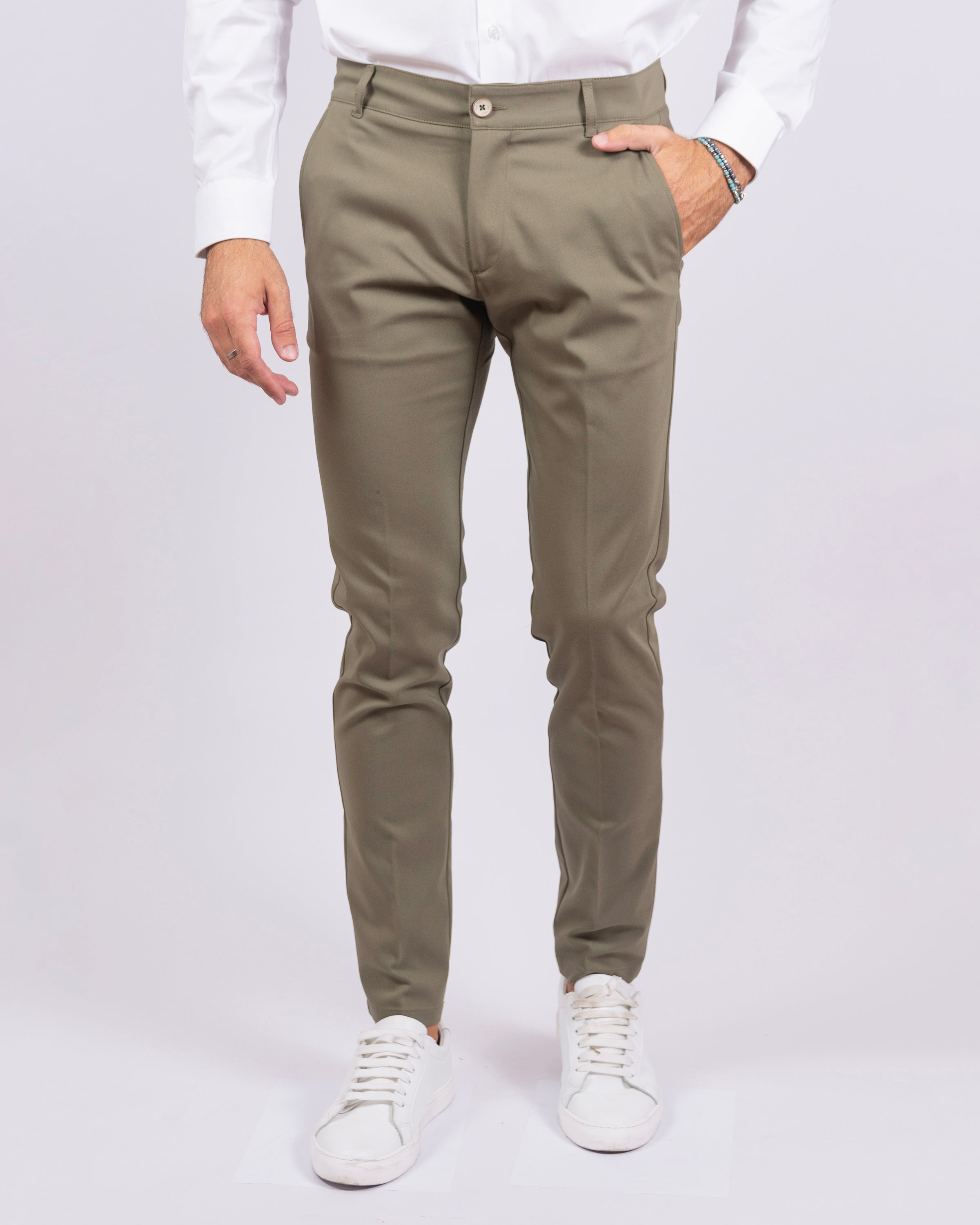 Milano - Pantalone Sartoriale Slim Fit Elasticizzato Verde Militare