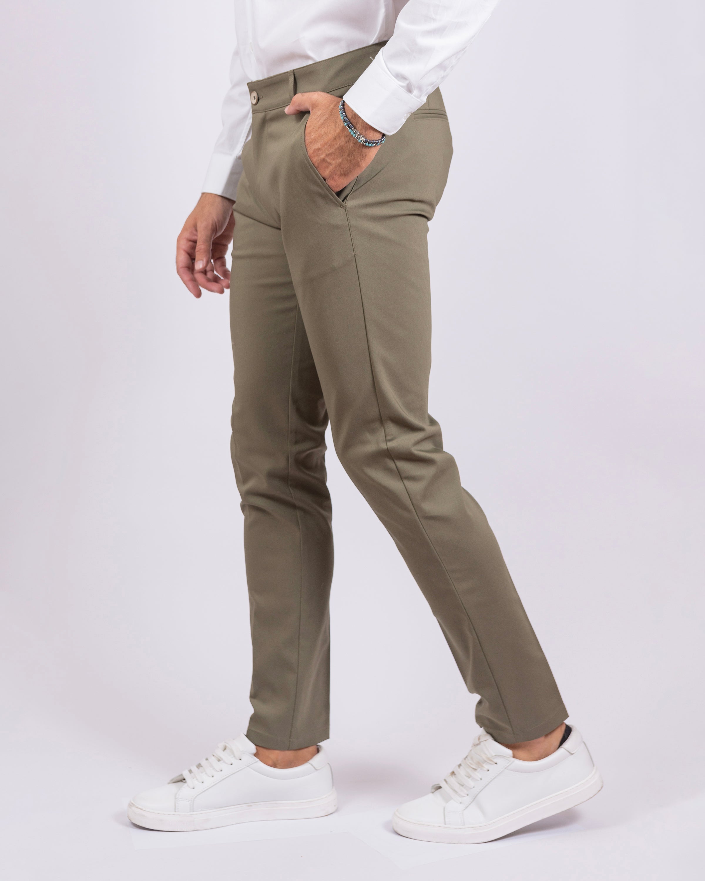 Milano - Pantalone Sartoriale Slim Fit Elasticizzato Verde Militare