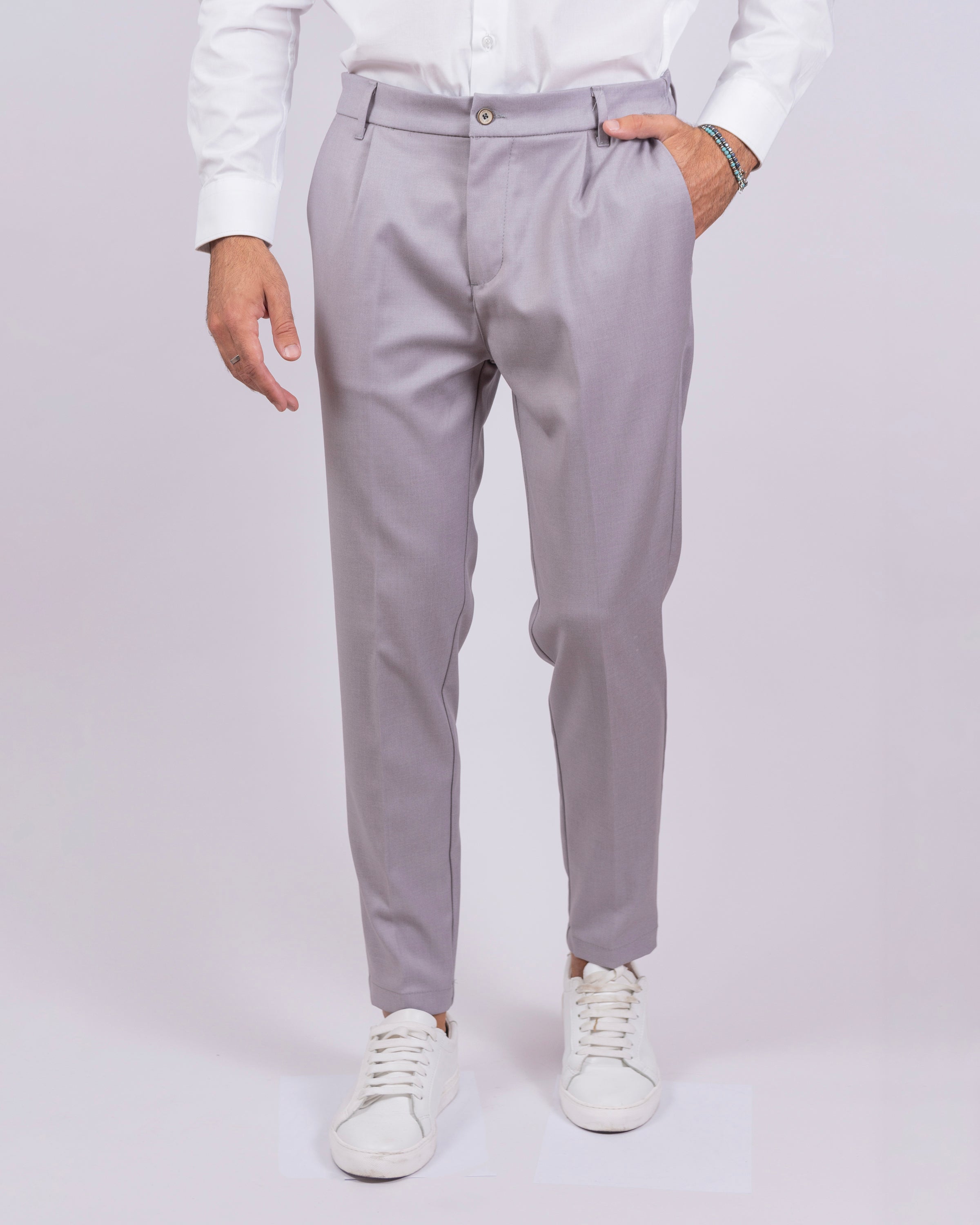 Firenze - Pantalone sartoriale con vita elastica Grigio Chiaro