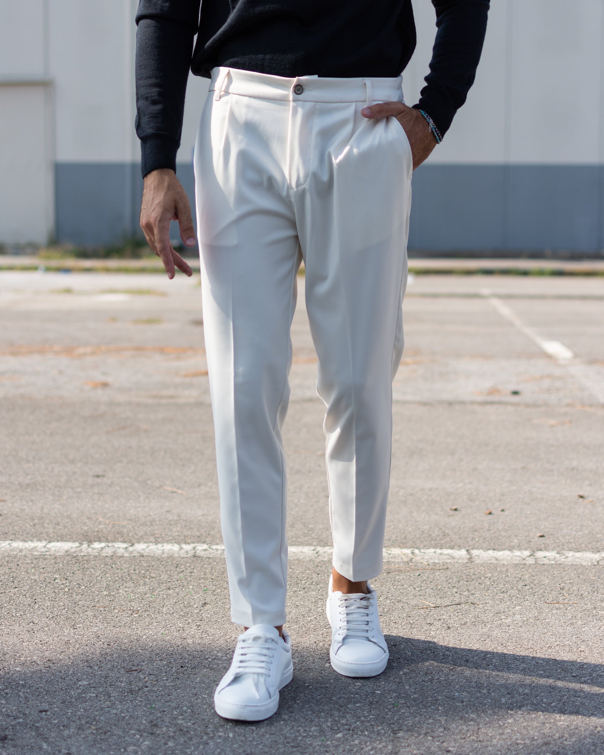 Firenze - Pantalone sartoriale con vita elastica Panna