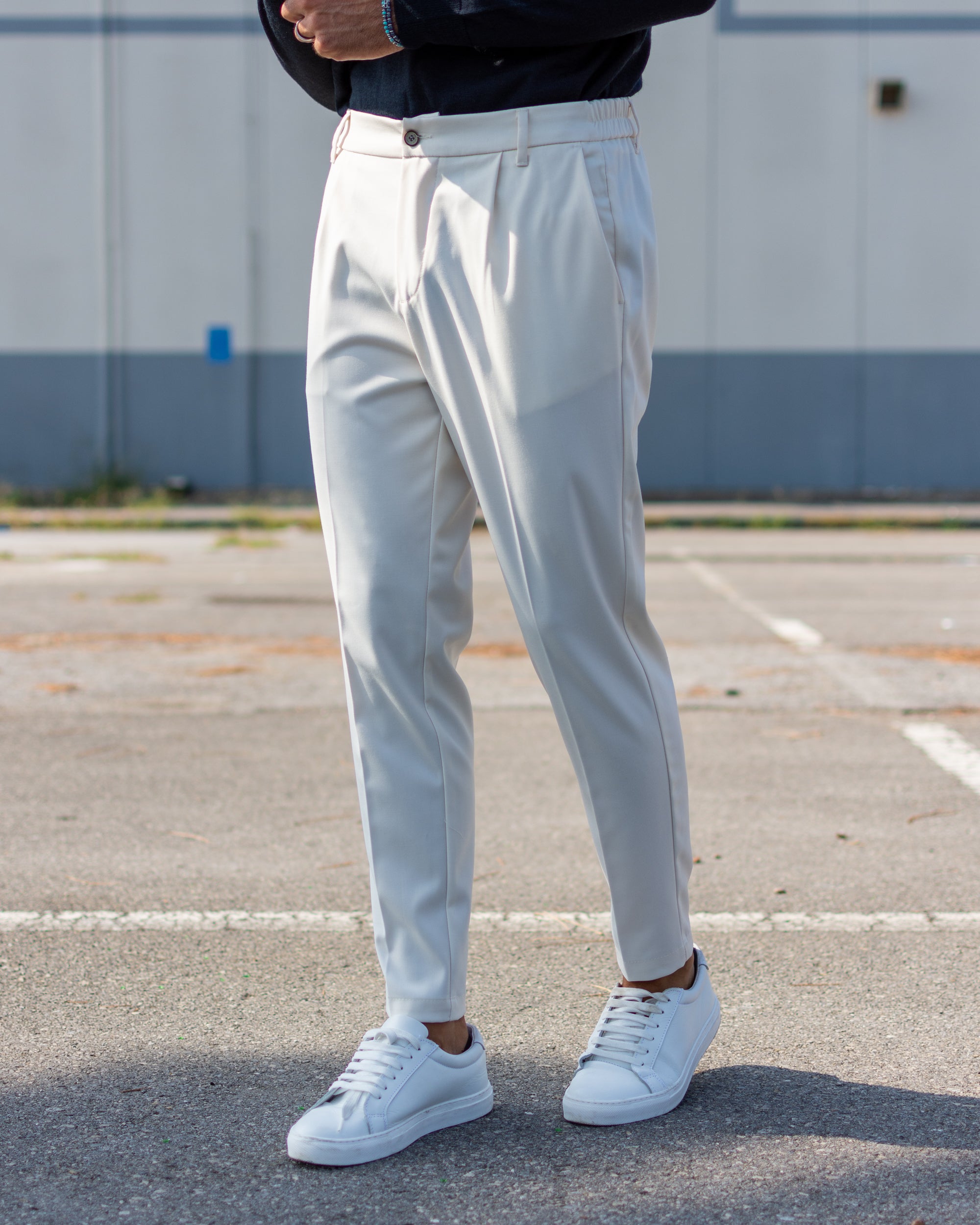 Firenze - Pantalone sartoriale con vita elastica Panna